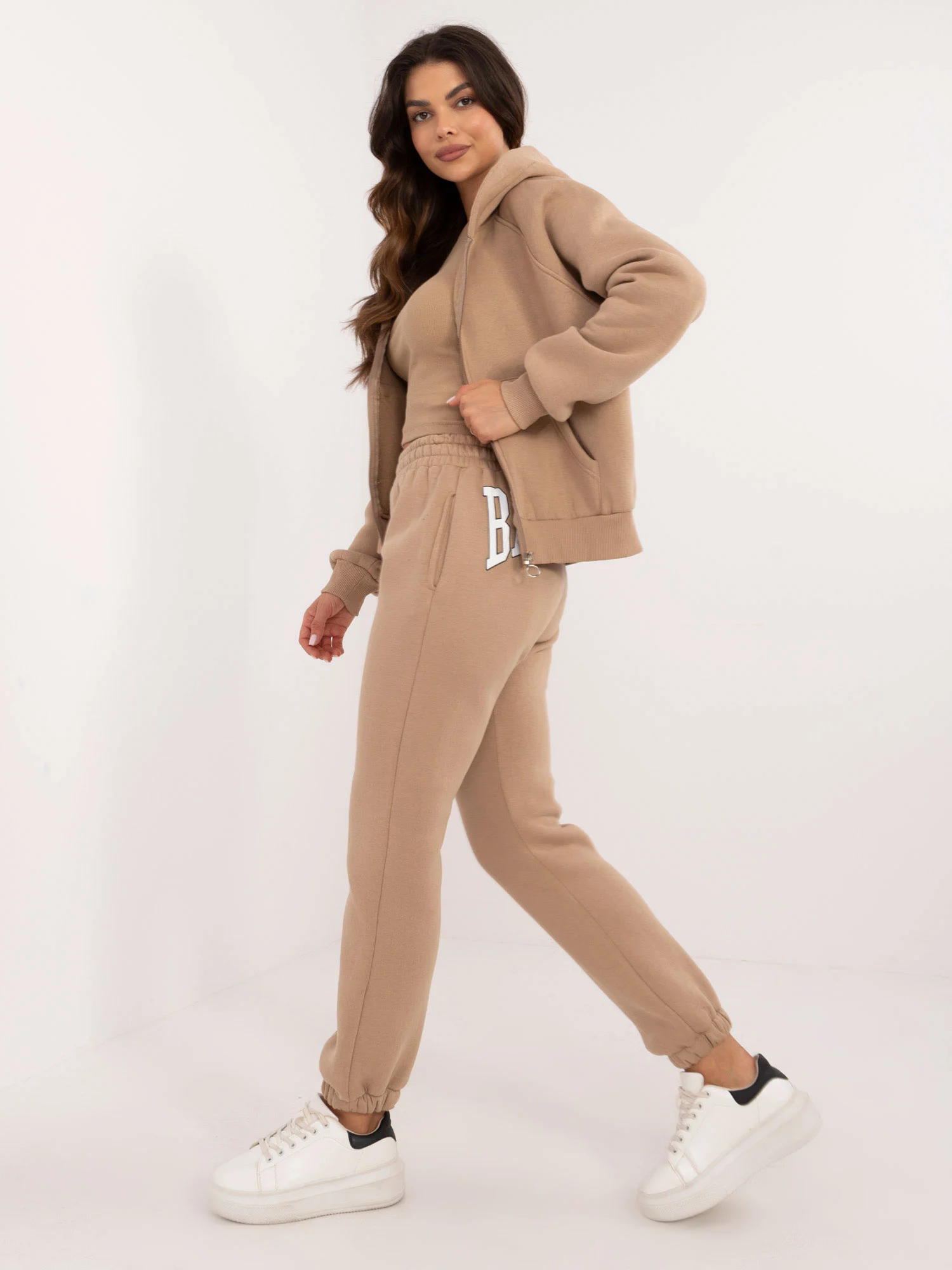 Compleu Dama Maneca lunga, Sport, My Red Lips, Bej Casual - imagine 4