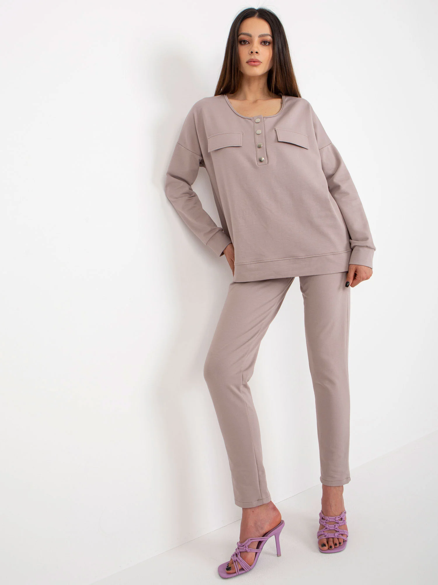 Compleu Dama Maneca lunga, Dreapta, LAKERTA, Bej Eleganta Office - imagine 4