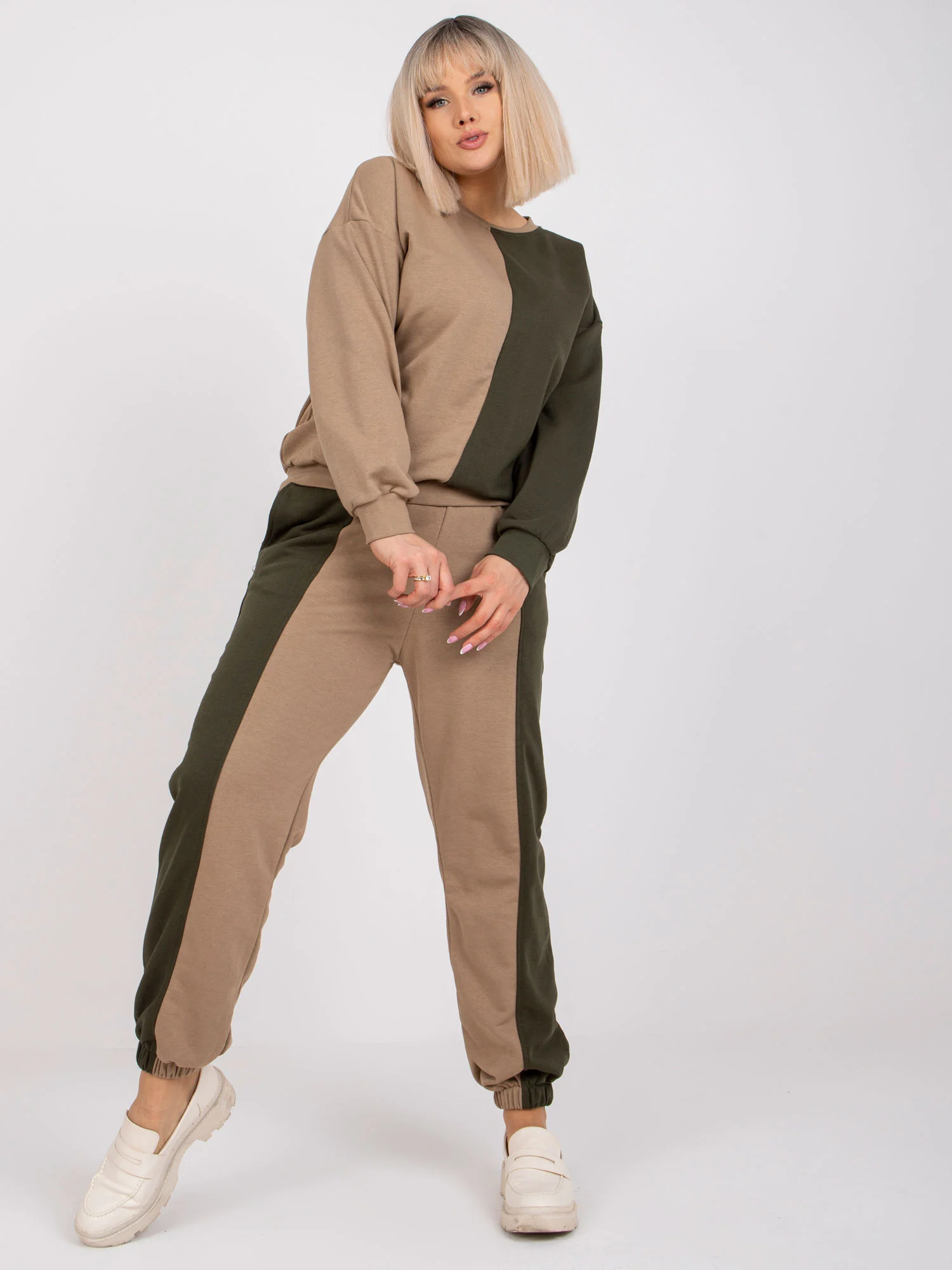 Compleu Dama Maneca lunga, Decolteu rotund, ex moda, Khaki - Image 4