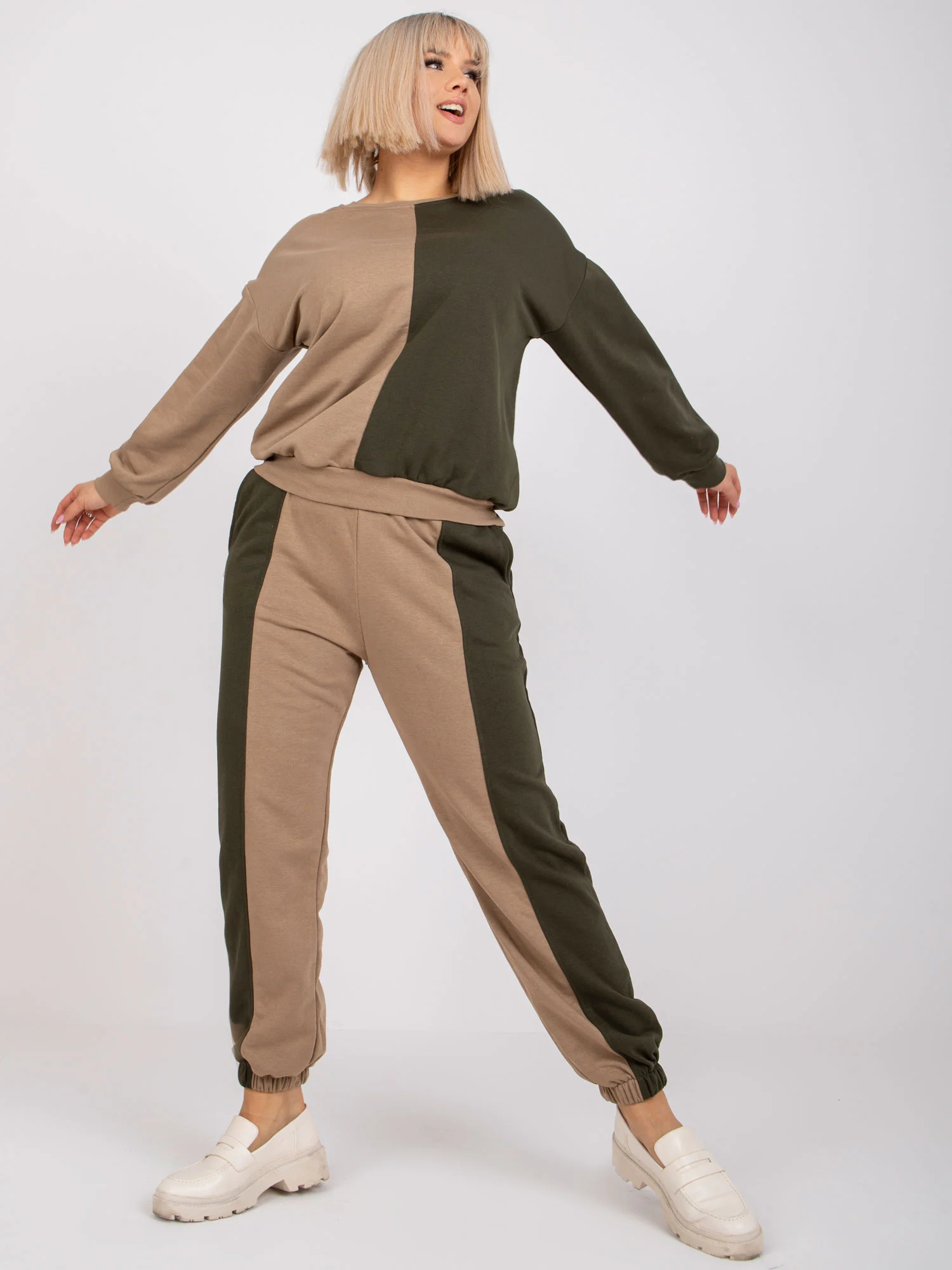 Compleu Dama Maneca lunga, Decolteu rotund, ex moda, Khaki - Image 2