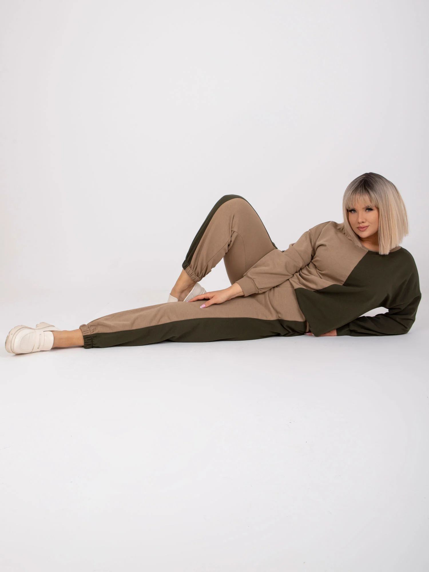 Compleu Dama Maneca lunga, Decolteu rotund, ex moda, Khaki - Image 8