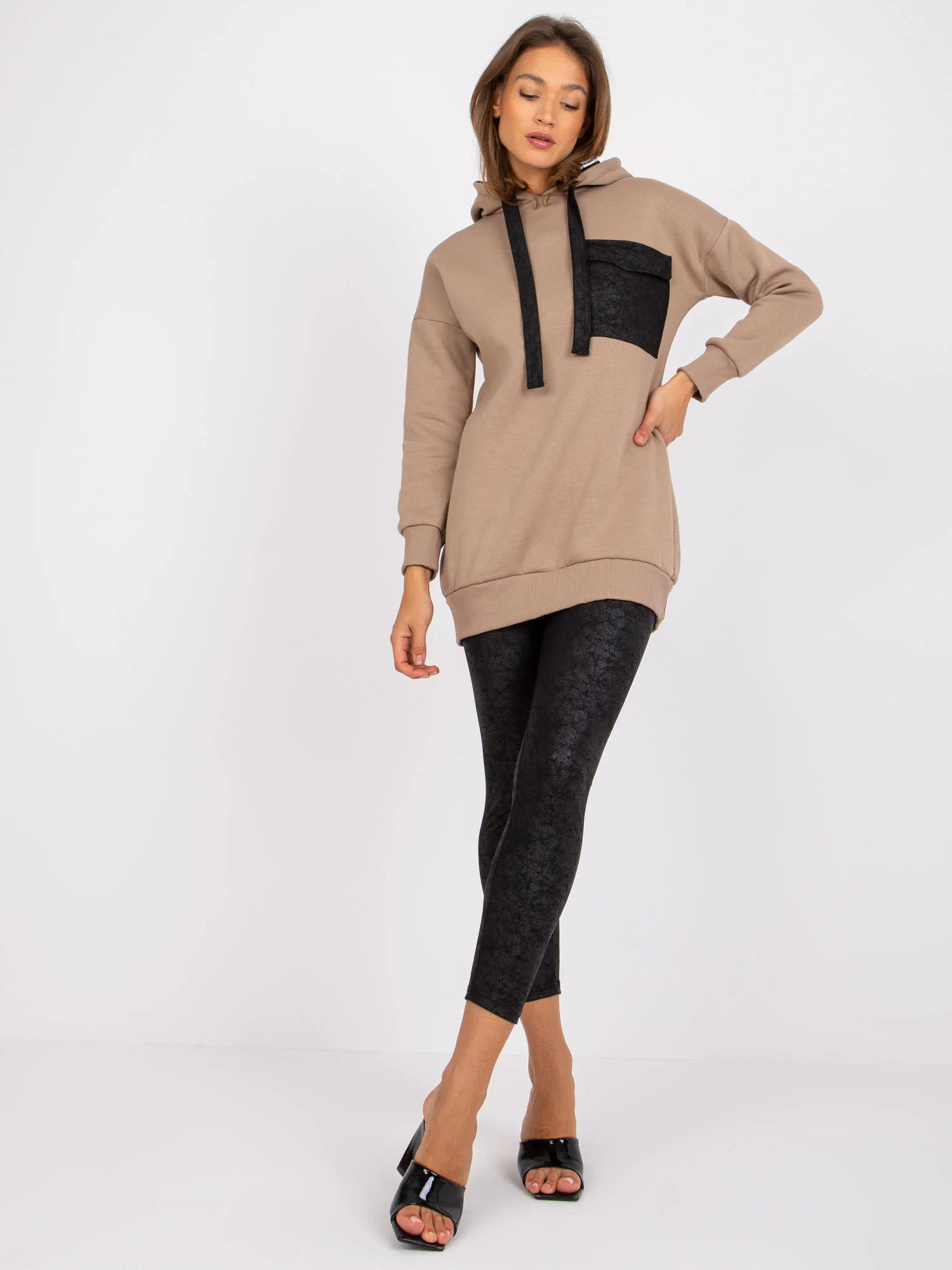 Compleu Dama Maneca lunga, Conica, ex moda, Bej Casual - imagine 3