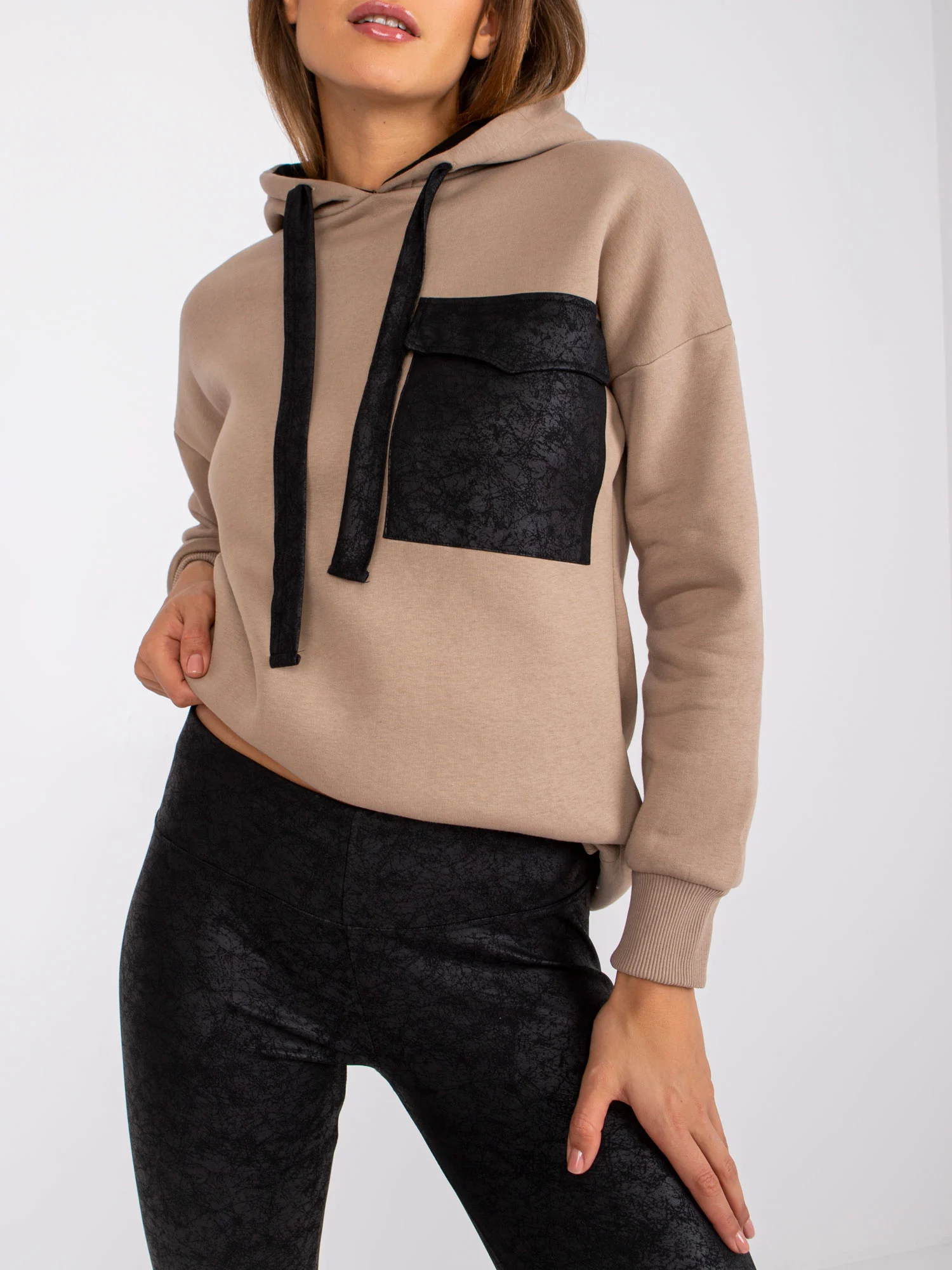 Compleu Dama Maneca lunga, Conica, ex moda, Bej Casual - imagine 5