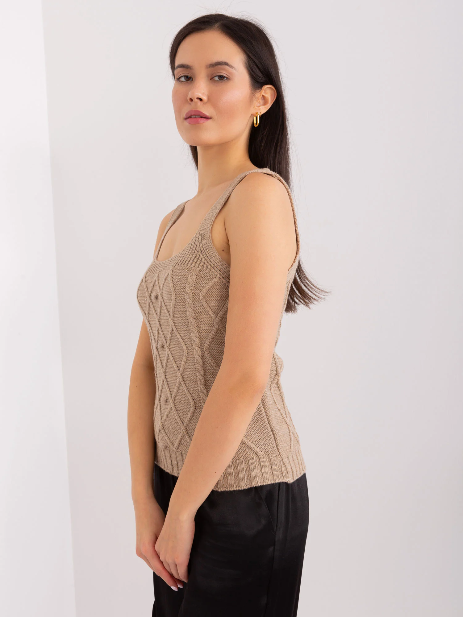 Compleu Dama Maneca lunga, Guler inalt, BADU, Bej Eleganta Office - Image 5
