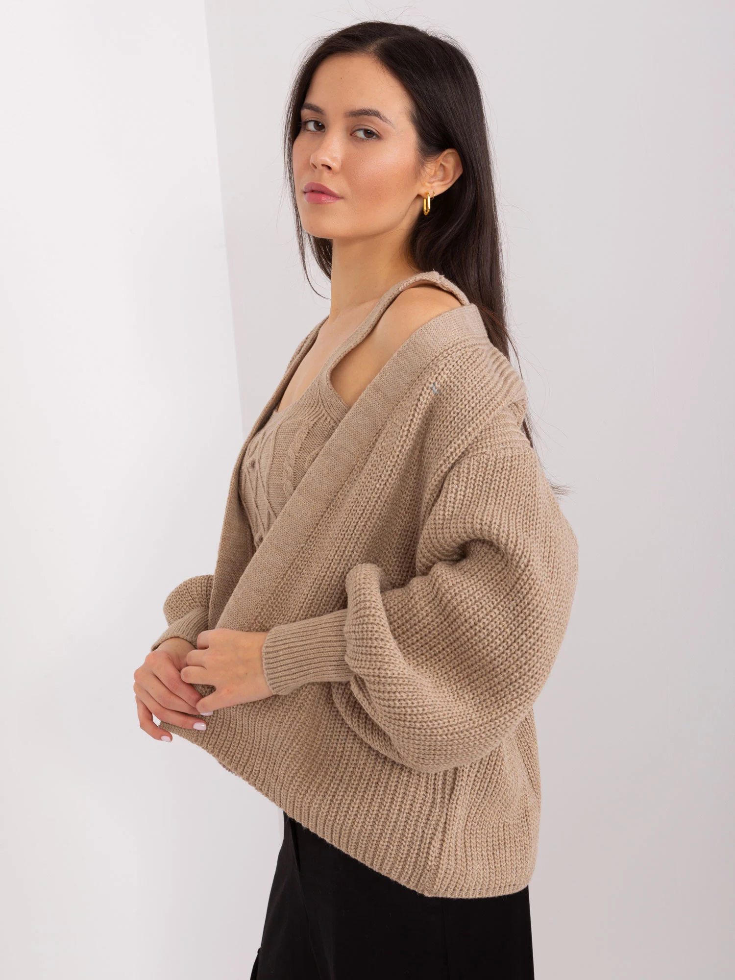Compleu Dama Maneca lunga, Guler inalt, BADU, Bej Eleganta Office - Image 7