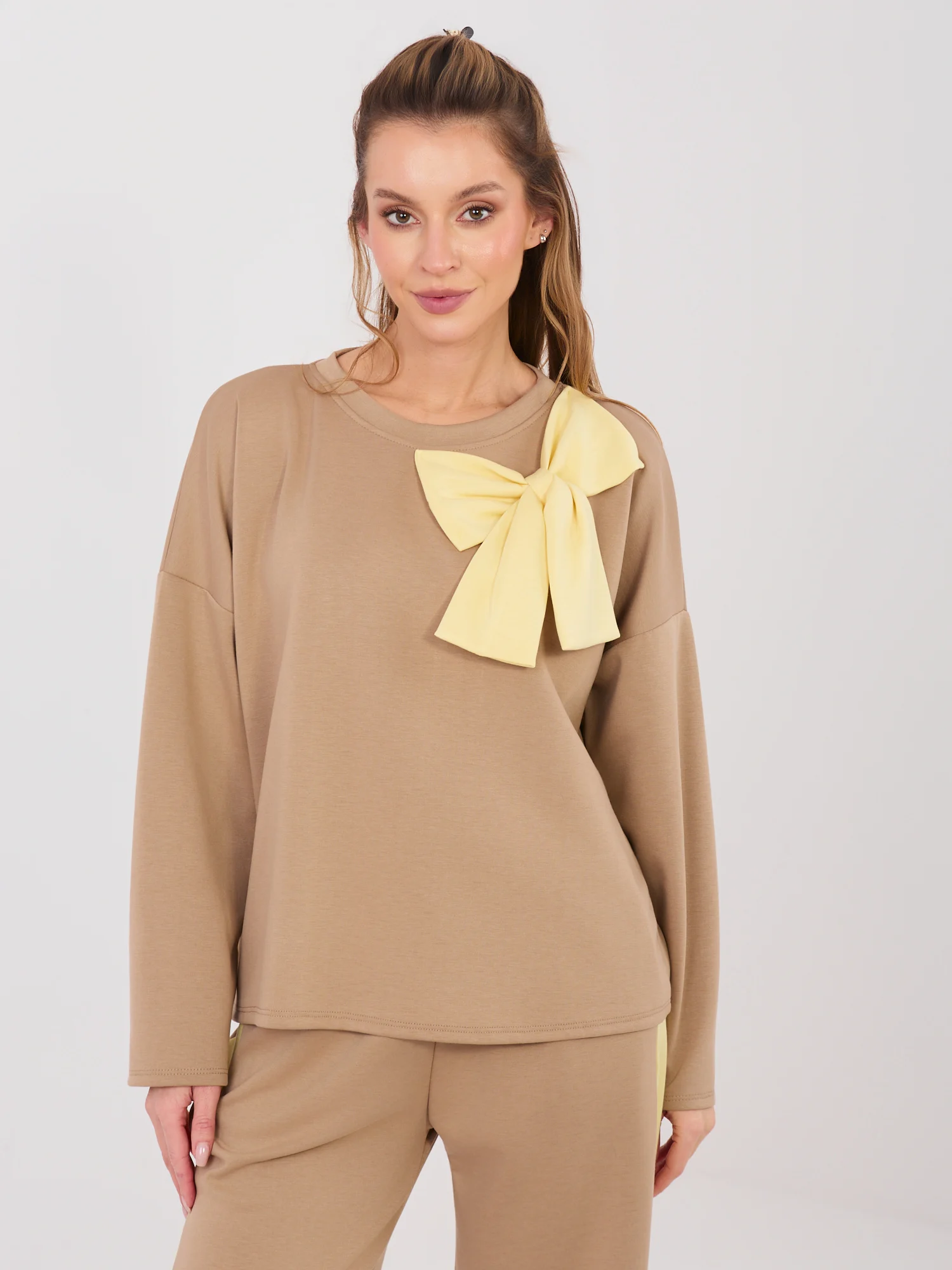 Compleu Dama Maneca lunga, Larga, RUE PARIS, Bej Casual - Image 3