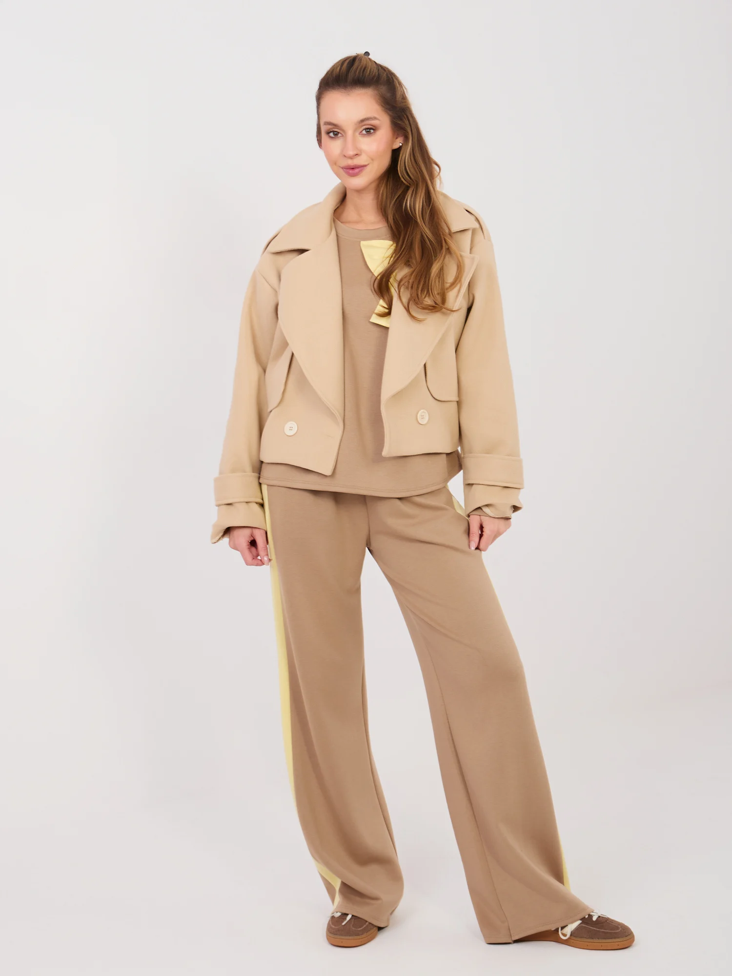 Compleu Dama Maneca lunga, Larga, RUE PARIS, Bej Casual - Image 2