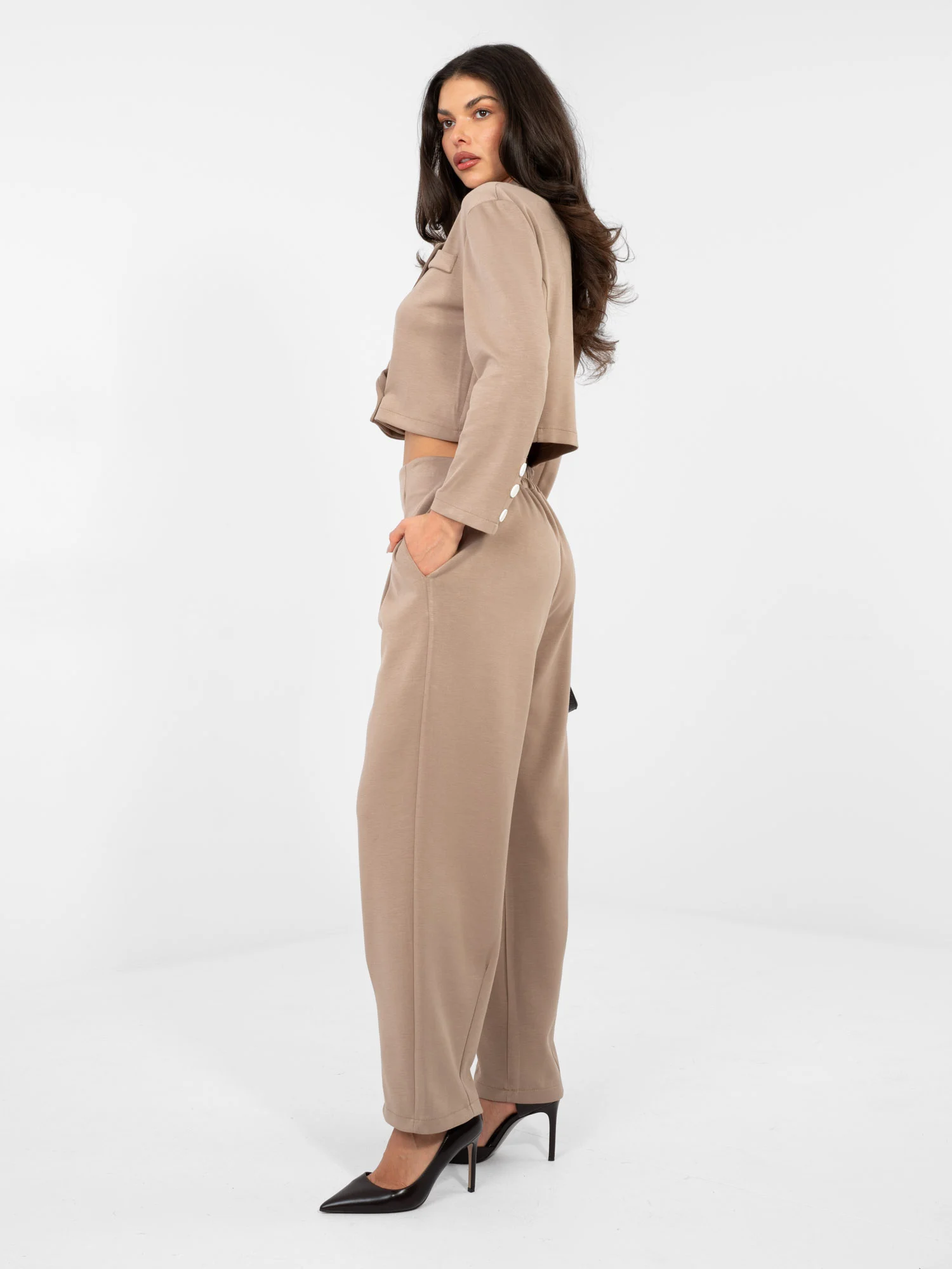 Compleu Dama Maneca lunga, Elegant, RUE PARIS, Bej Eleganta Office - imagine 2