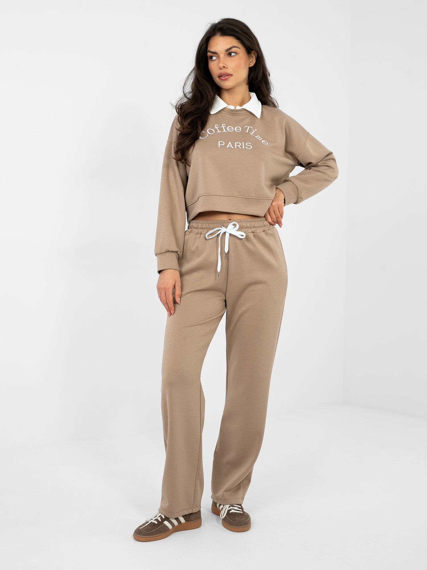 Compleu Dama Maneca lunga, Imprimat, ITALY MODA, Bej Casual - Image 5
