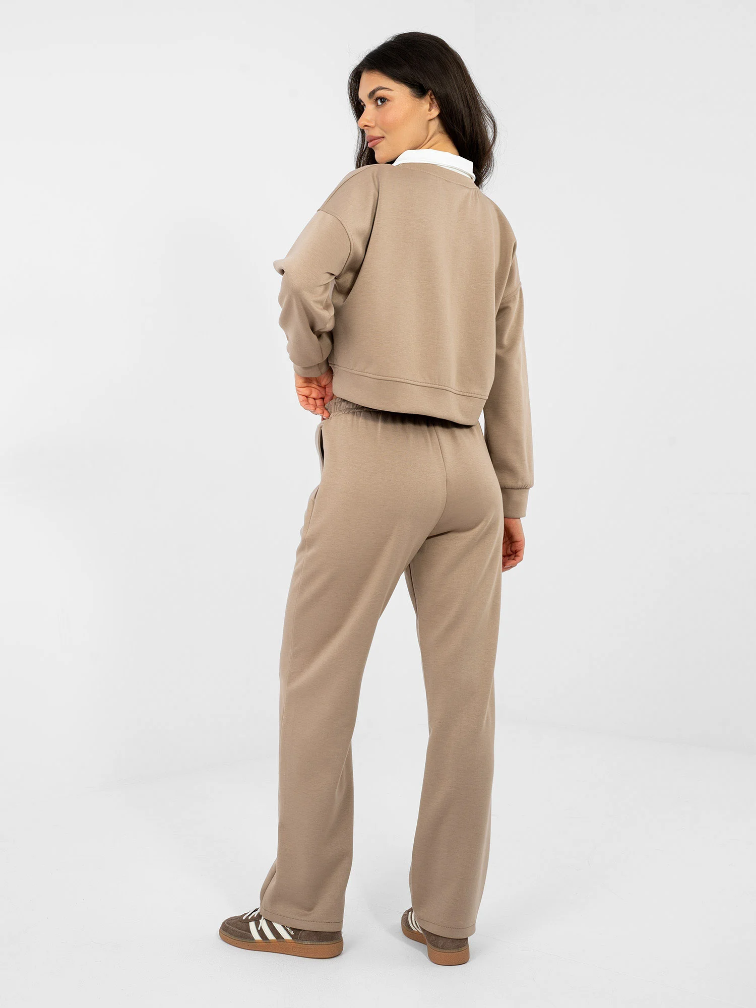 Compleu Dama Maneca lunga, Imprimat, ITALY MODA, Bej Casual - Image 3