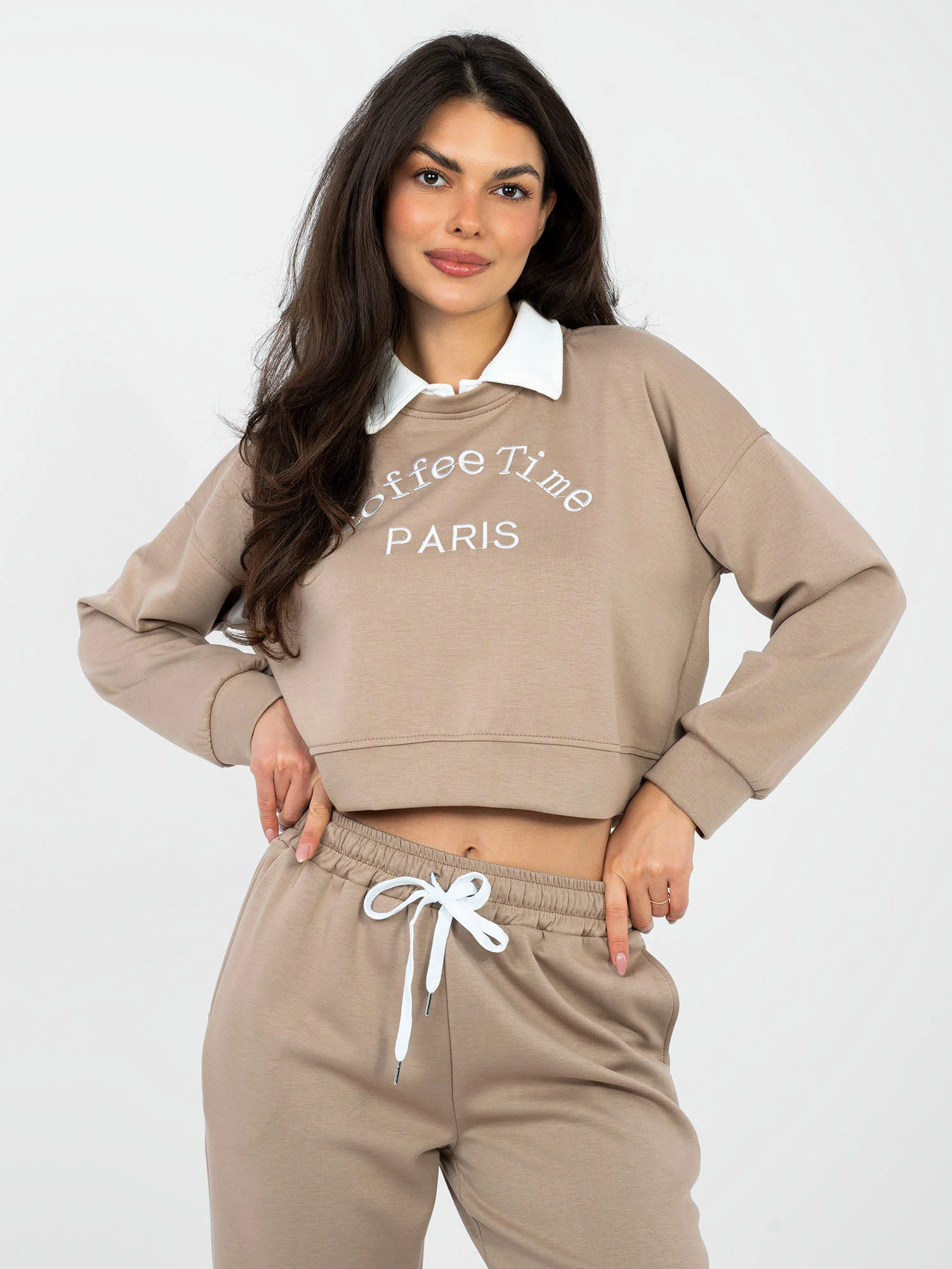 Compleu Dama Maneca lunga, Imprimat, ITALY MODA, Bej Casual - Image 6
