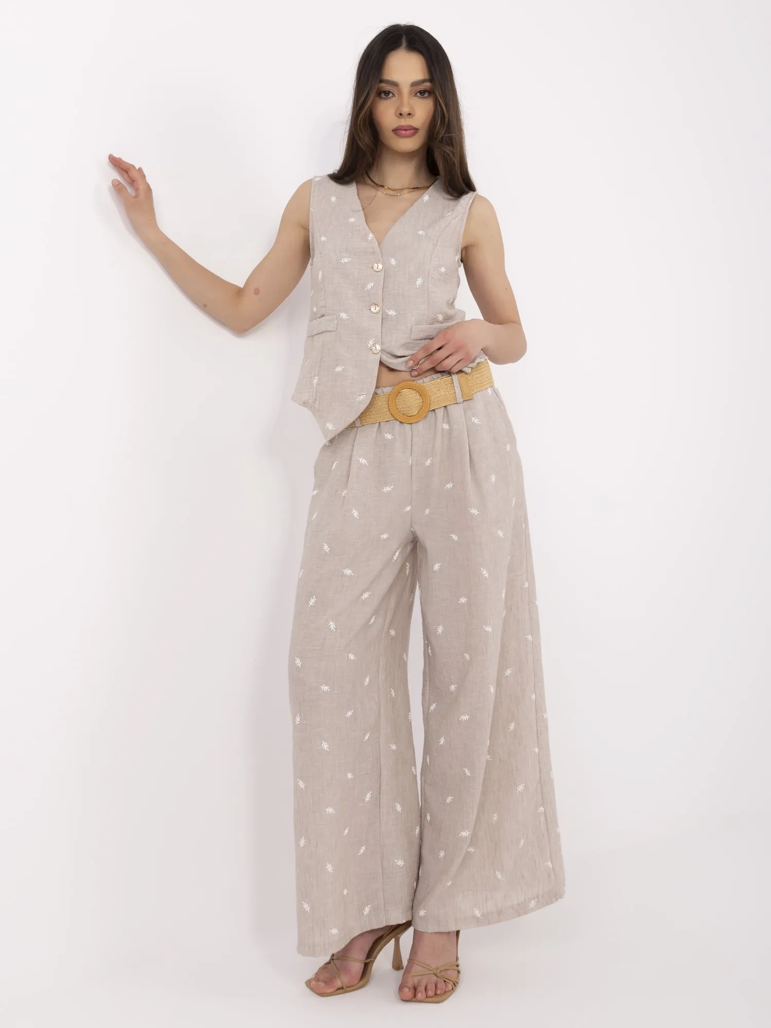 Compleu Dama Fara maneci, Larga, ITALY MODA, Bej Eleganta Office - imagine 4