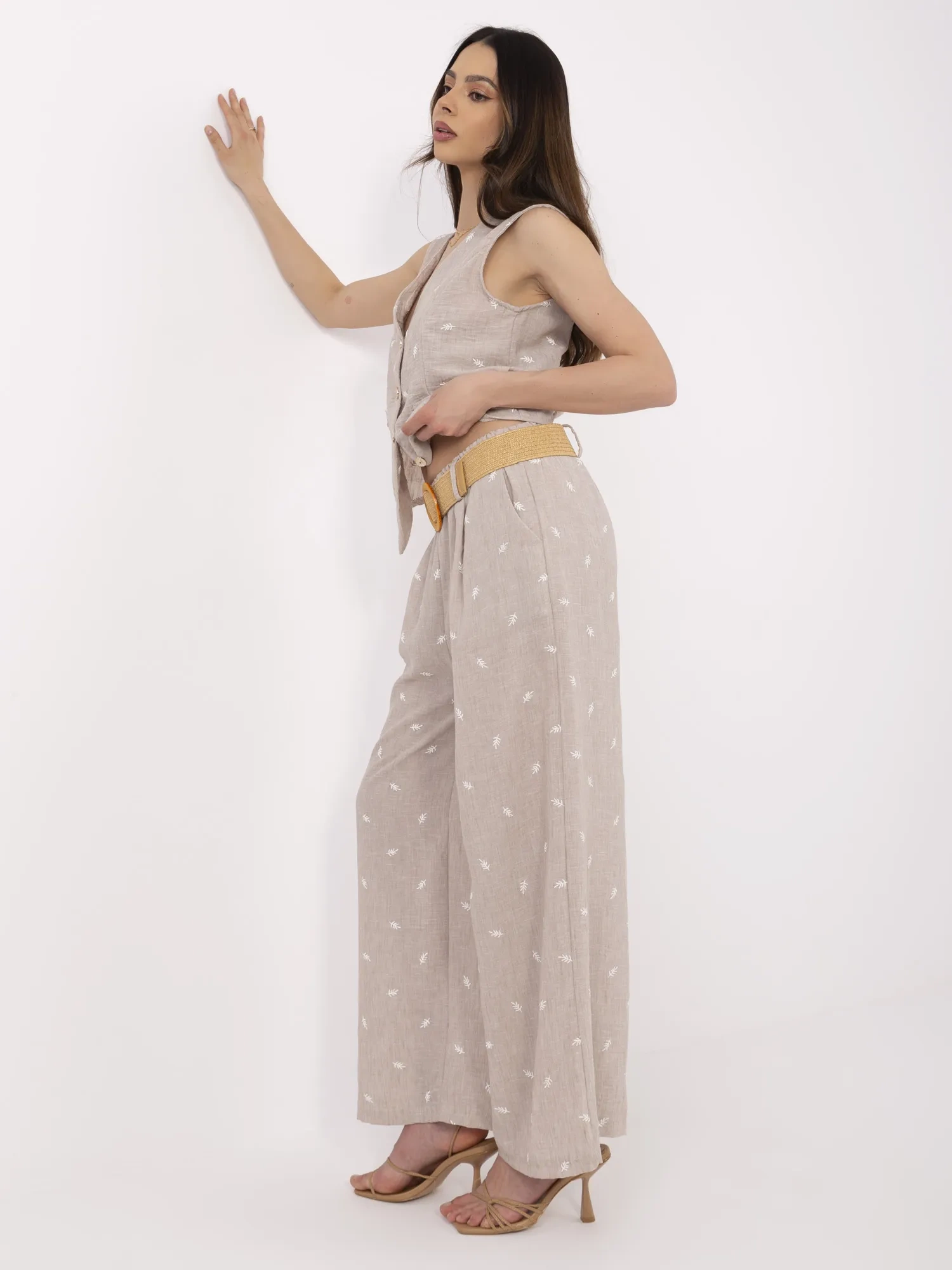 Compleu Dama Fara maneci, Larga, ITALY MODA, Bej Eleganta Office - imagine 2