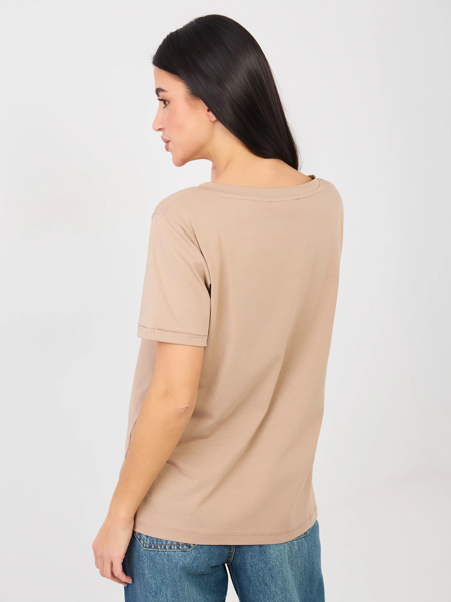 Tricou Dama Mini, Decolteu in V, RUE PARIS, Bej Casual - imagine 6