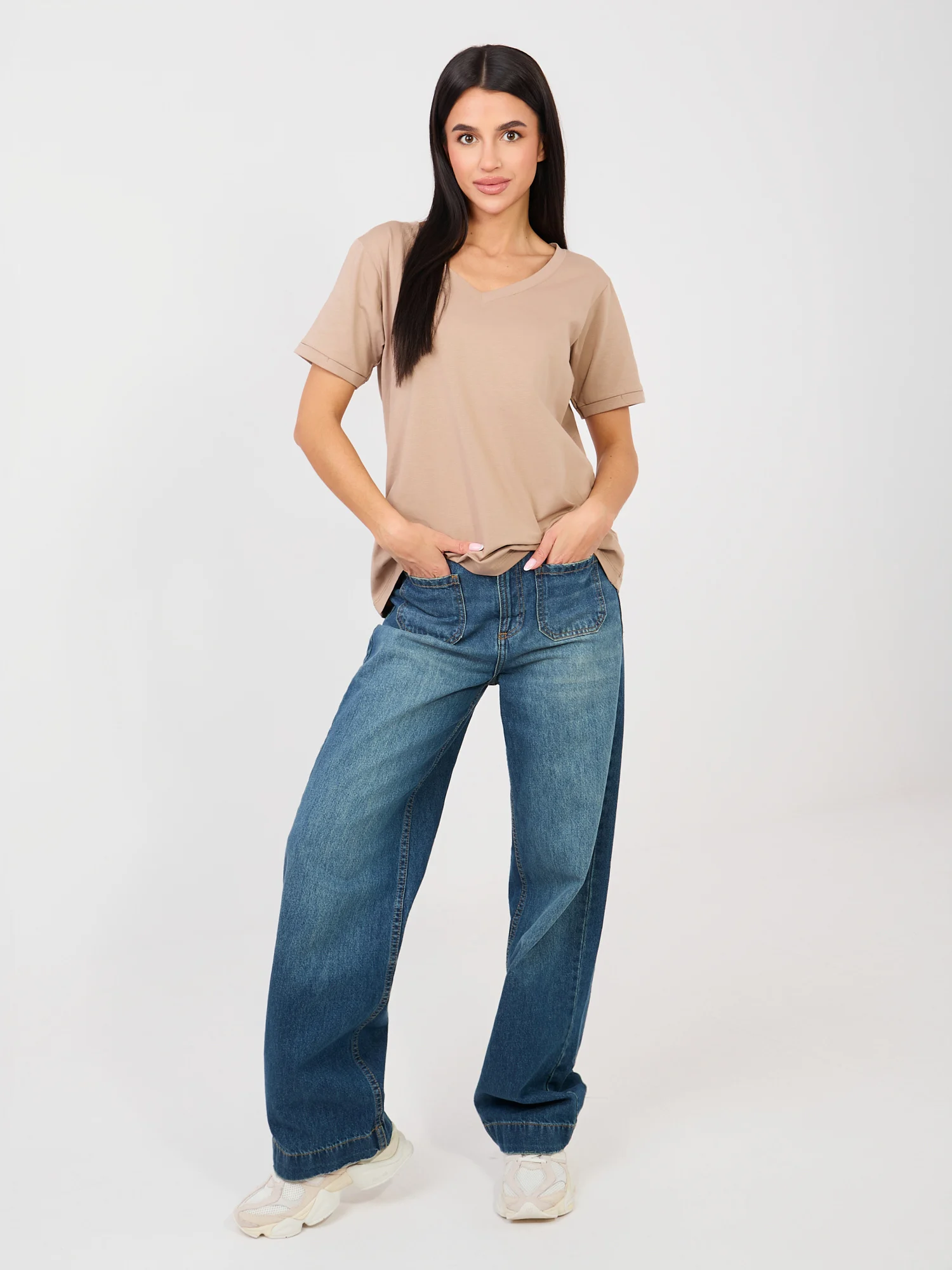 Tricou Dama Mini, Decolteu in V, RUE PARIS, Bej Casual - imagine 3