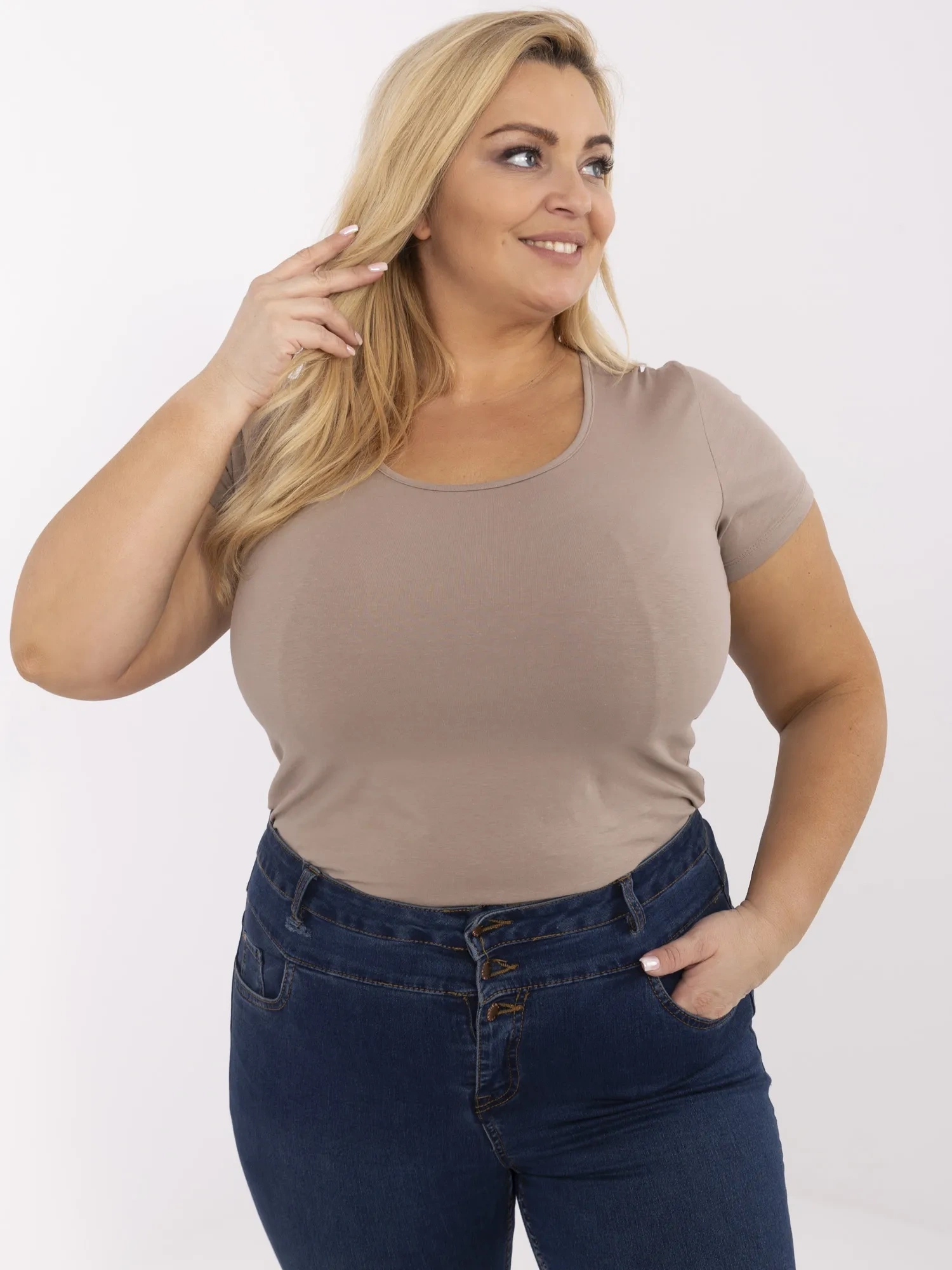 Tricou Dama Mini, Decolteu rotund, RUE PARIS, Bej Casual Marimi Mari - imagine 4