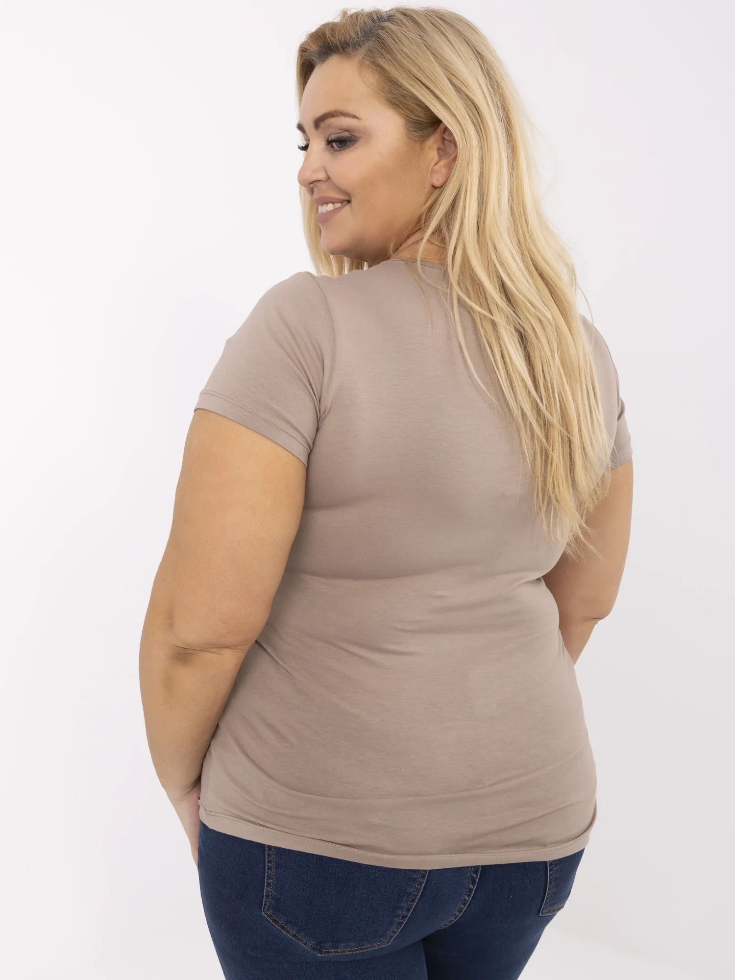 Tricou Dama Mini, Decolteu rotund, RUE PARIS, Bej Casual Marimi Mari - imagine 5