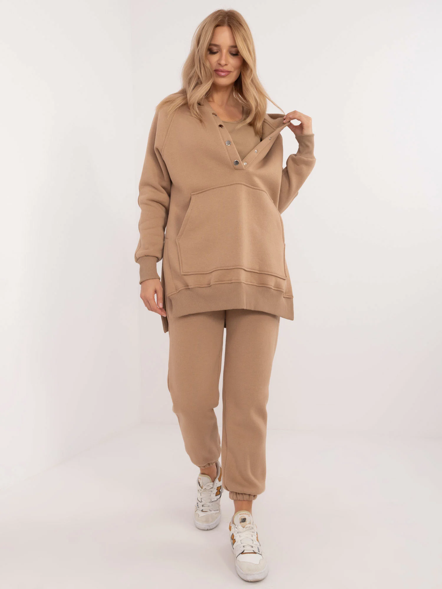 Compleu Dama Maneca lunga, Mansete elastice, My Red Lips, Bej Casual - imagine 2