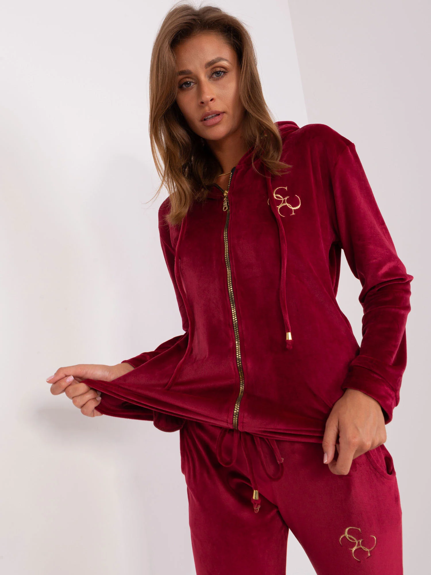 Compleu Dama Maneca lunga, Mansete elastice, RELEVANCE, Bordo Casual - imagine 2
