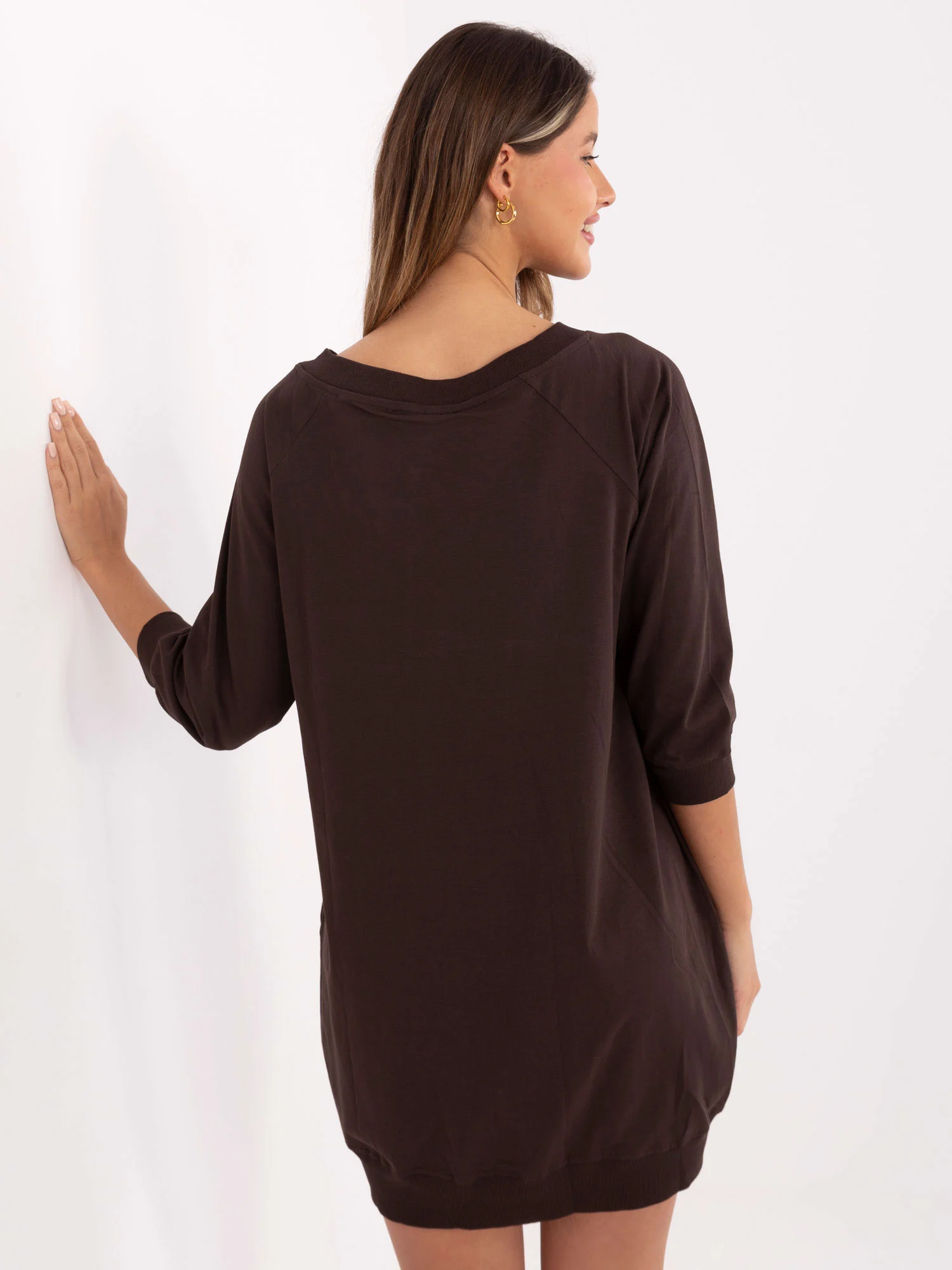 Rochie Dama Maneca 3/4, Rochie dreapta, BASIC FEEL GOOD, Maro - Image 3