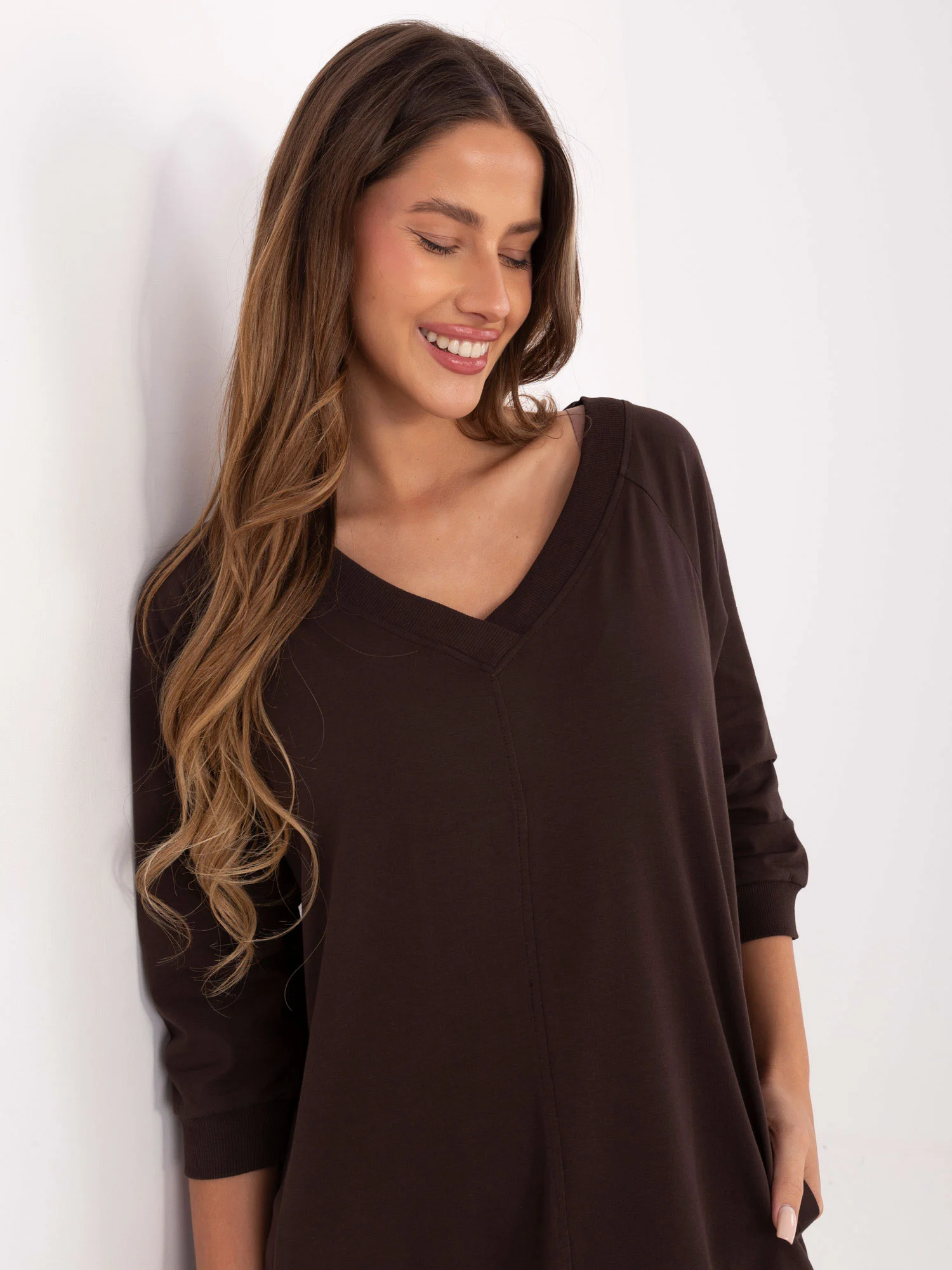 Rochie Dama Maneca 3/4, Rochie dreapta, BASIC FEEL GOOD, Maro - Image 2