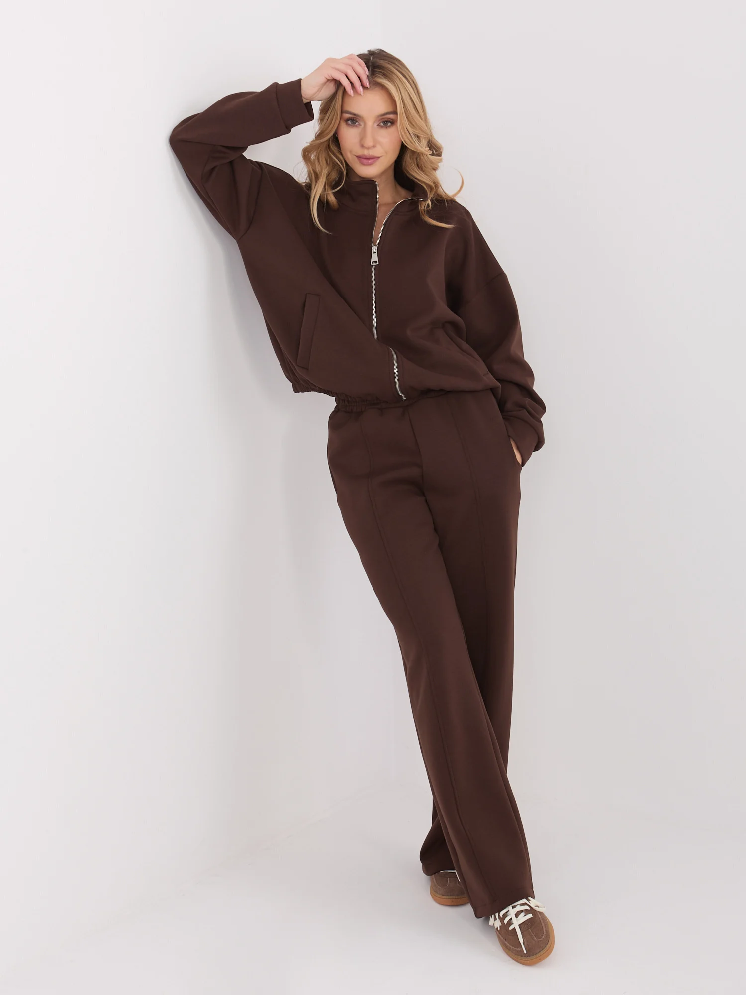Pantaloni Dama Larga, Guler inalt, WESTEENE, Maro Casual - imagine 4