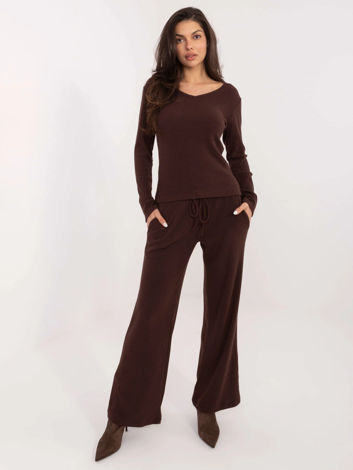 Pantaloni Dama Dungi, Larga, WESTEENE, Maro Casual - imagine 6