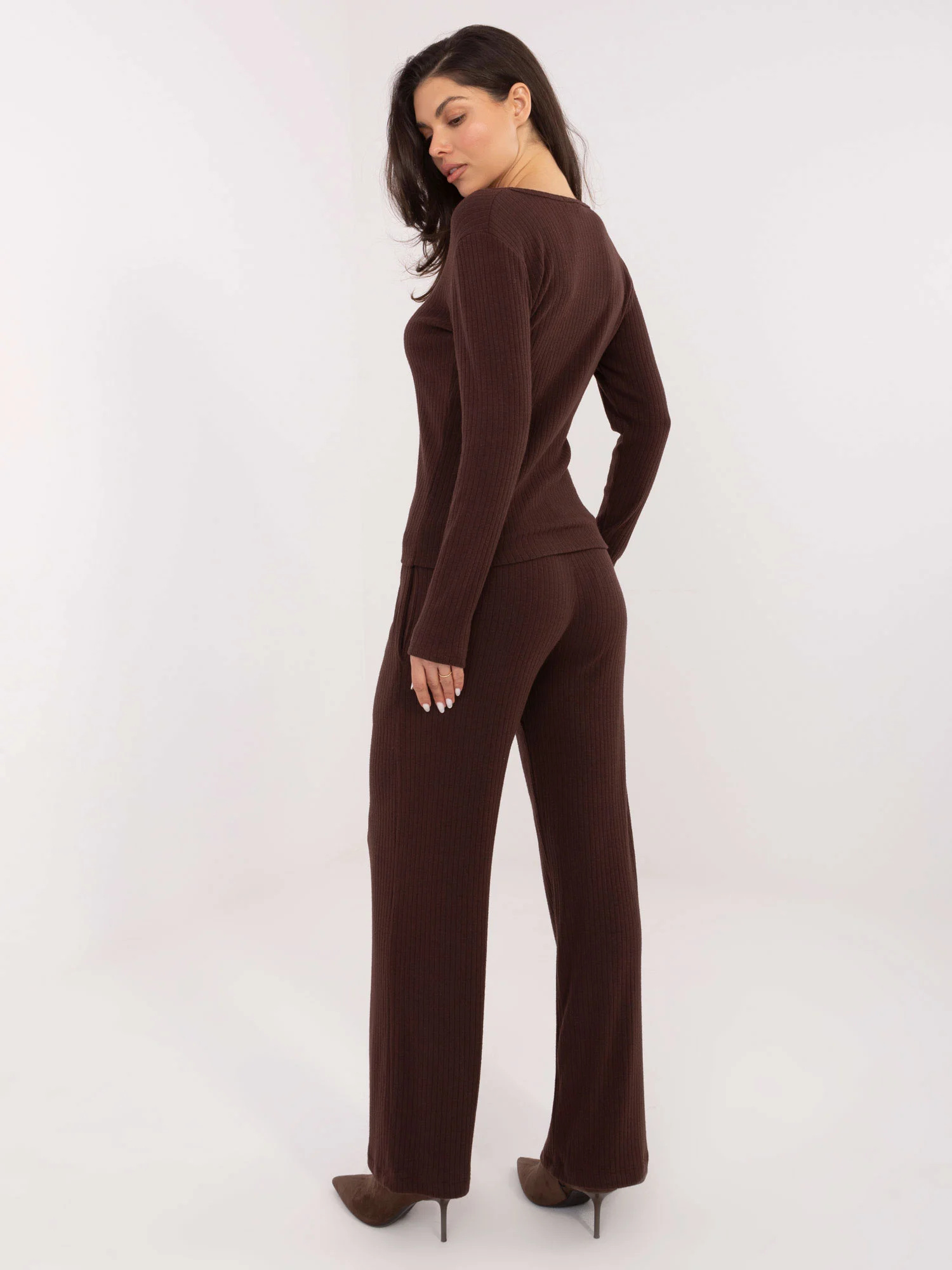 Pantaloni Dama Dungi, Larga, WESTEENE, Maro Casual - imagine 4