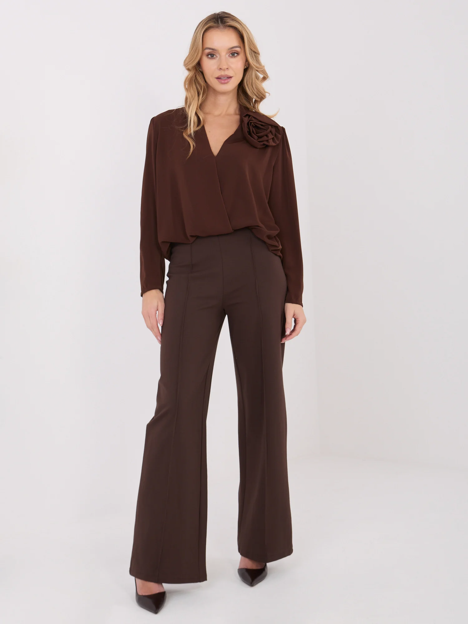 Pantaloni Dama Larga, Guler inalt, RUE PARIS, Maro Eleganta Office - Image 2
