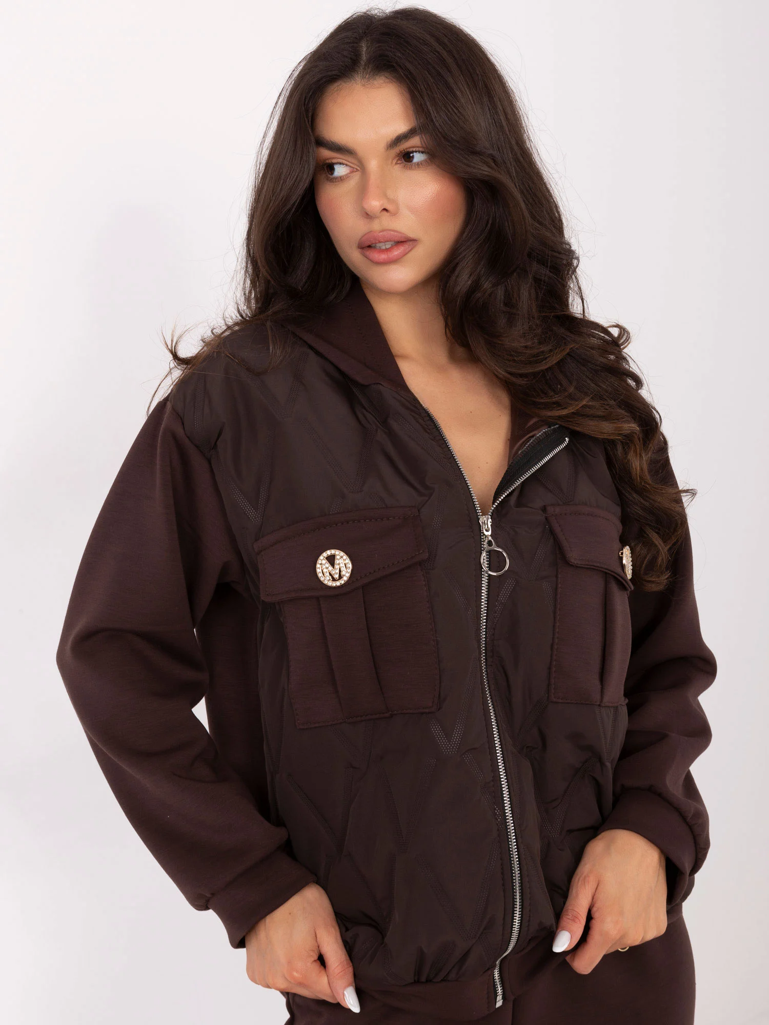 Compleu Dama Maneca lunga, Conica, ITALY MODA, Maro Casual - imagine 2