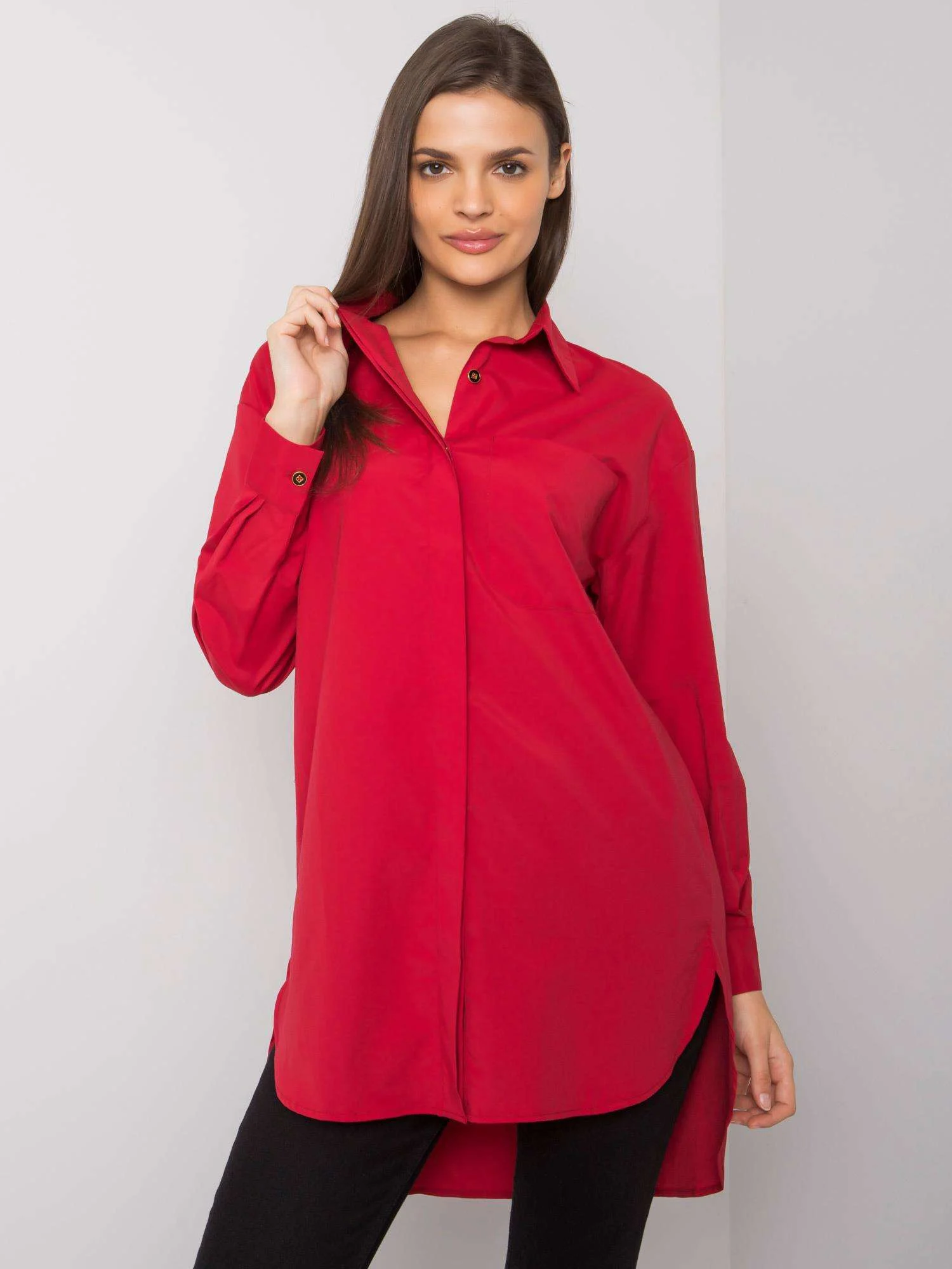 Camasa Dama Maneca lunga, Decolteu cu guler, ex moda, Rosu Eleganta Office - imagine 5
