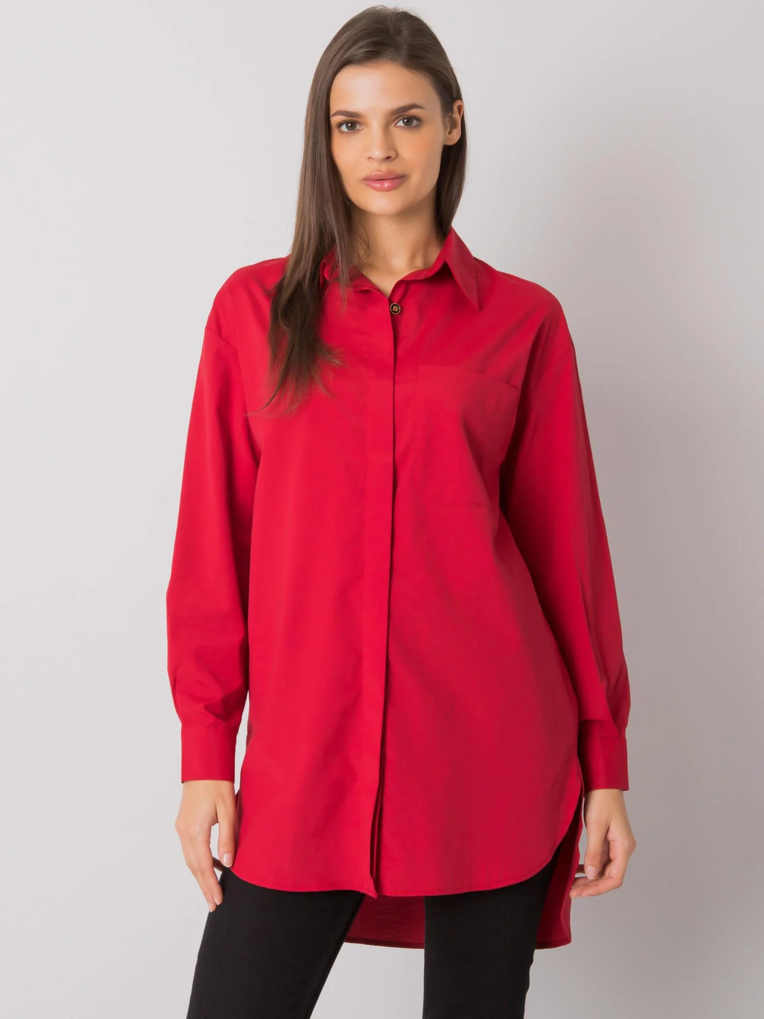 Camasa Dama Maneca lunga, Decolteu cu guler, ex moda, Rosu Eleganta Office - imagine 4
