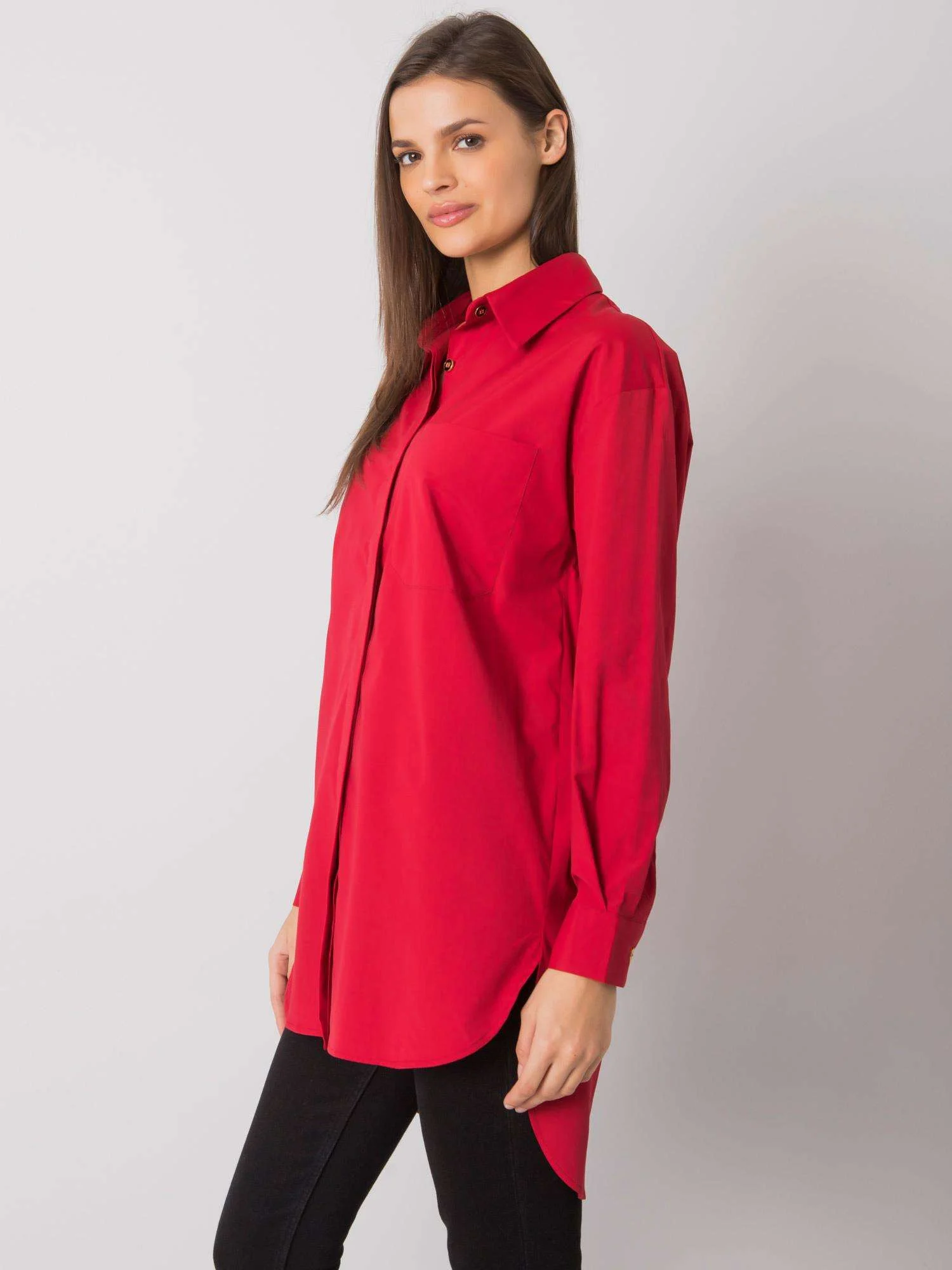 Camasa Dama Maneca lunga, Decolteu cu guler, ex moda, Rosu Eleganta Office - imagine 3