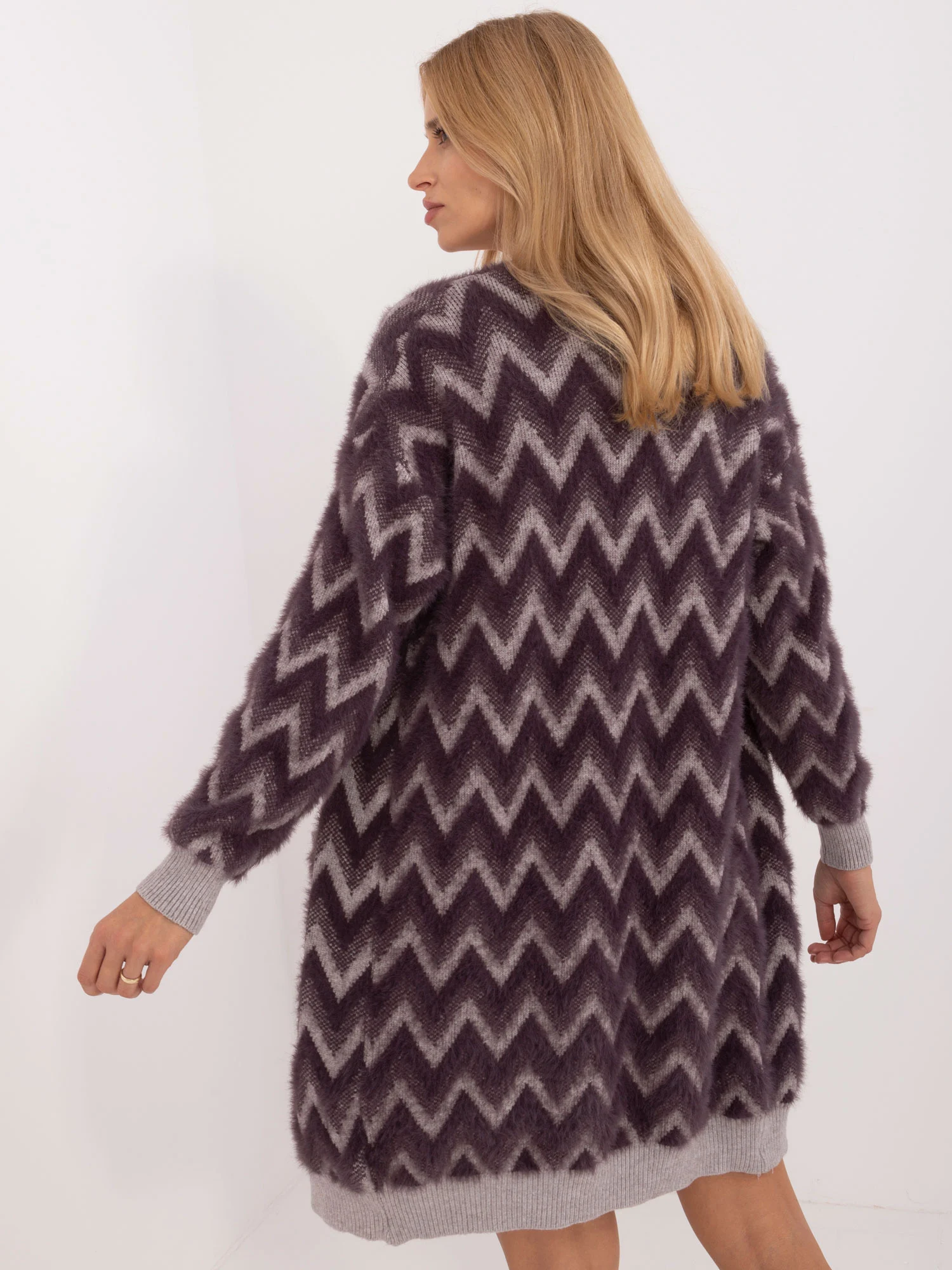 Cardigan Dama Maneca lunga, Guler inalt, Wool Fashion Italia, Mov Casual - imagine 3