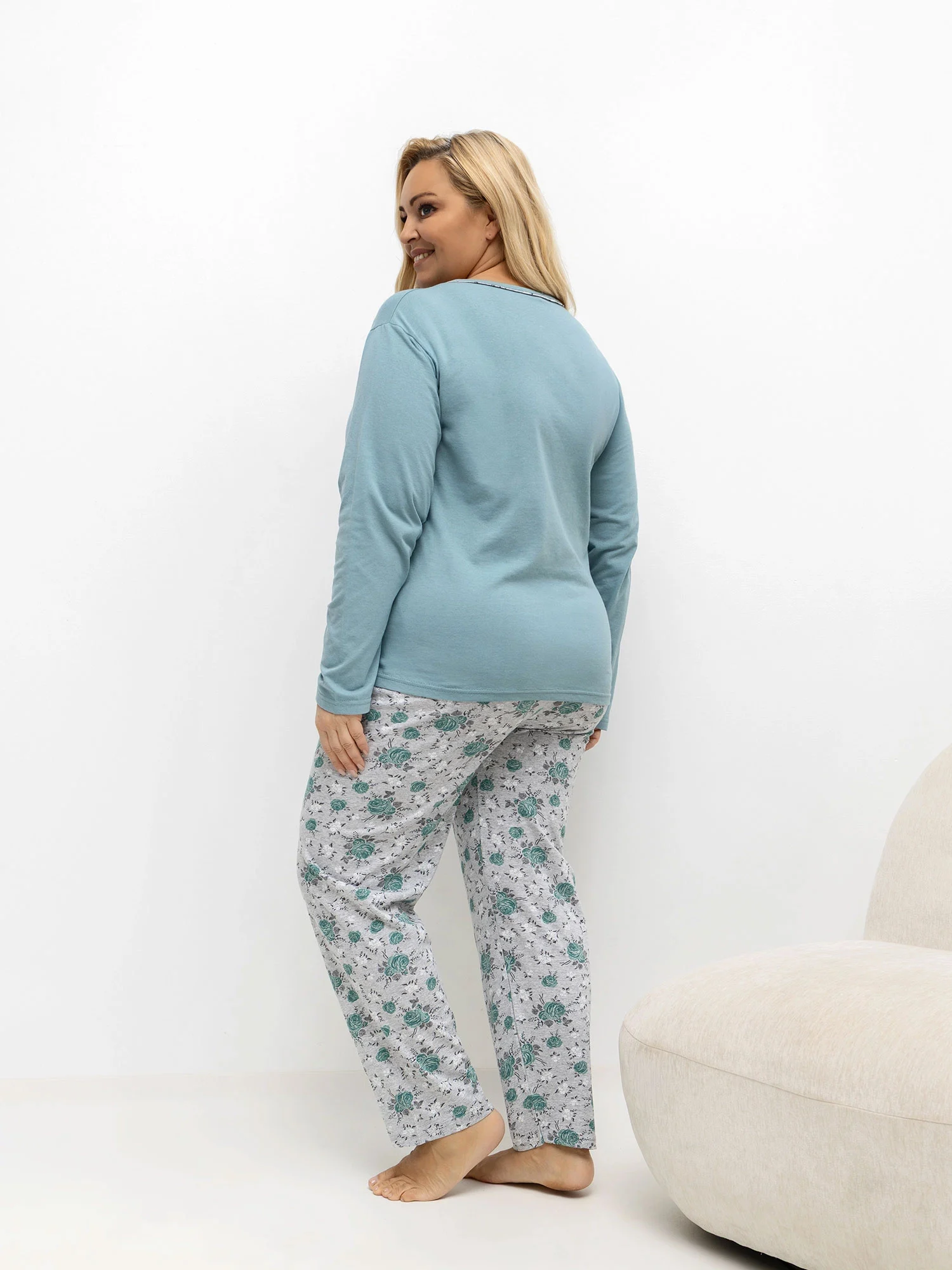 Pijama Dama Maneca lunga, Floral, Forever Pink, Menta Marimi Mari - imagine 4