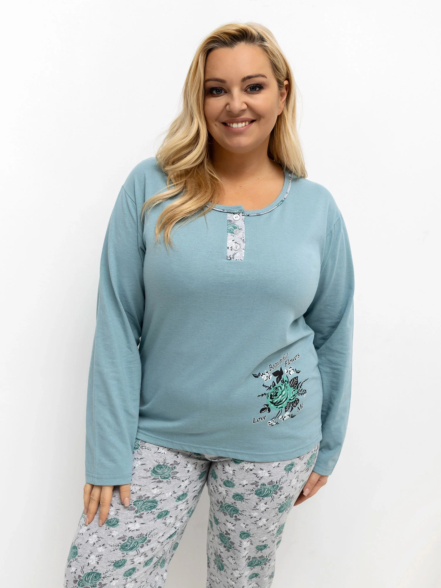 Pijama Dama Maneca lunga, Floral, Forever Pink, Menta Marimi Mari - imagine 2