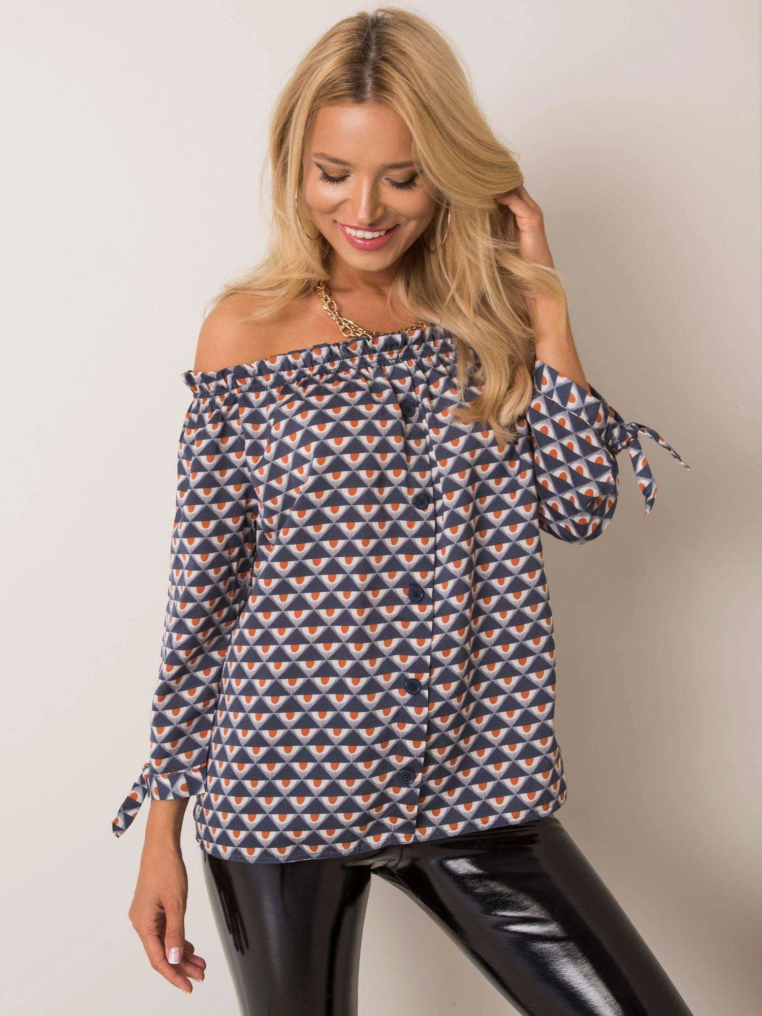 Bluza Dama Maneca lunga, Geometric, Sublevel, Bleumarin Casual - imagine 2