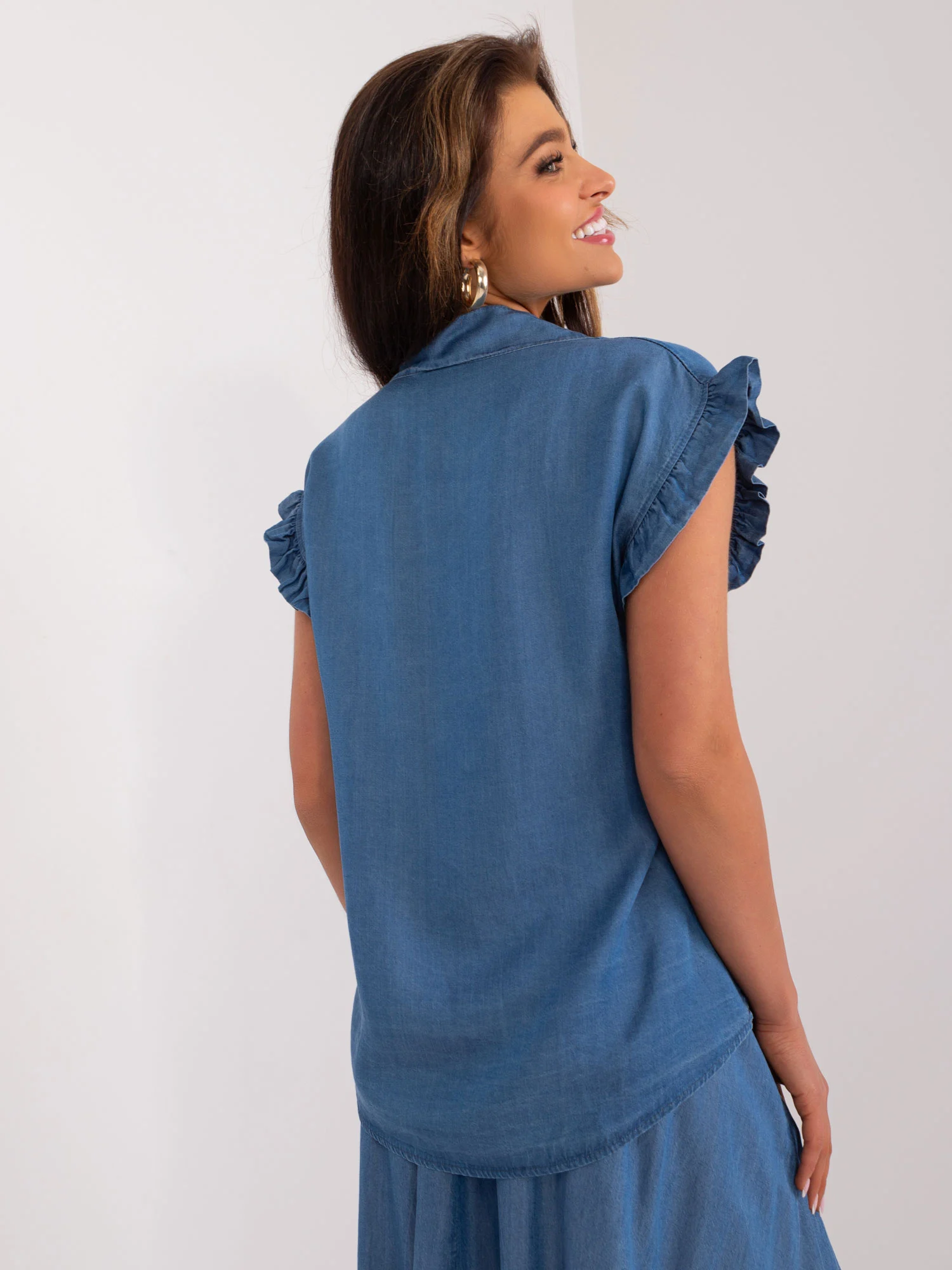 Camasa Dama Mini, Guler inalt, ITALY MODA, Albastru Eleganta Office - imagine 4