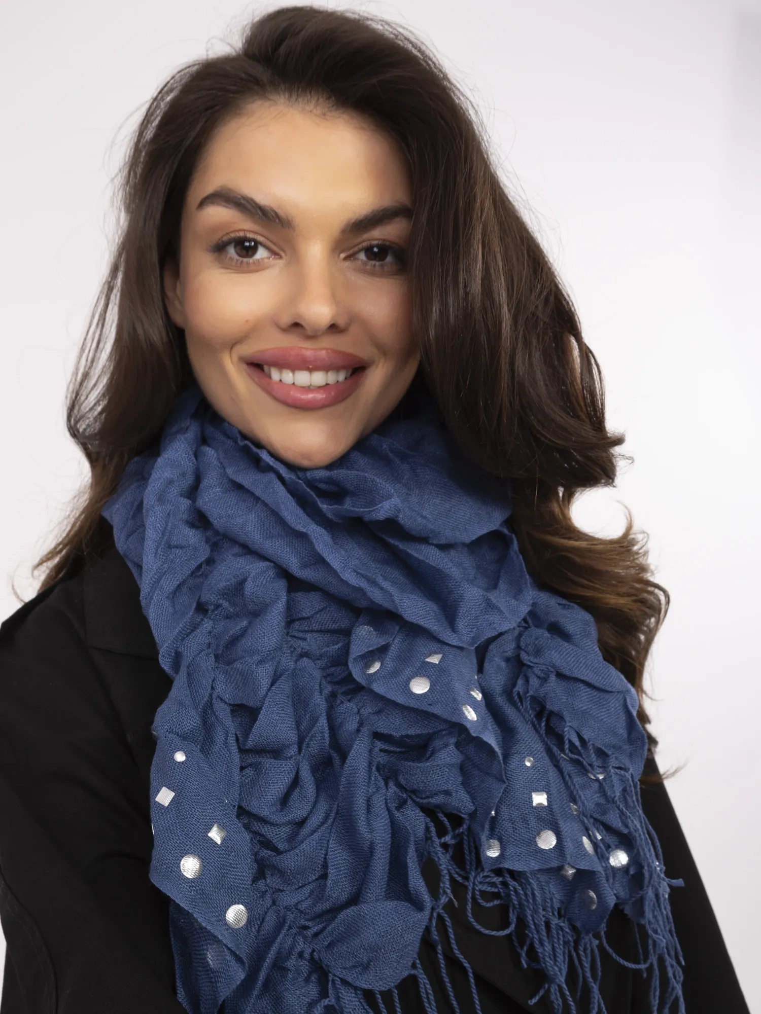 Bandana Dama Imprimat, Viscoza, Fashion Hunters, Albastru - imagine 5