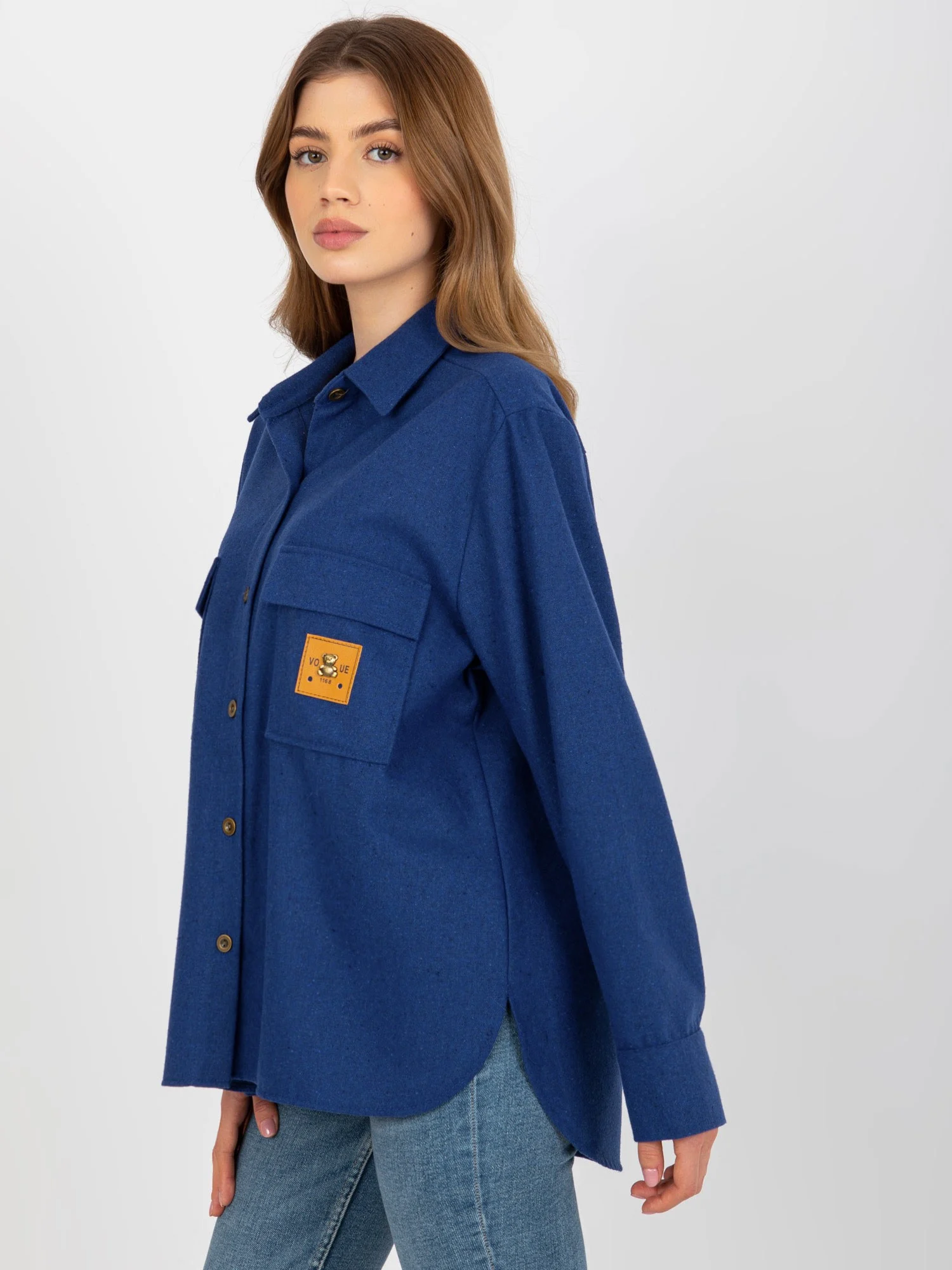 Camasa Dama Maneca lunga, Guler inalt, LAKERTA, Albastru Casual - imagine 3