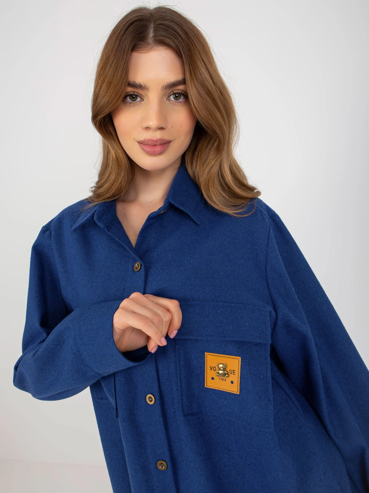 Camasa Dama Maneca lunga, Guler inalt, LAKERTA, Albastru Casual - imagine 5