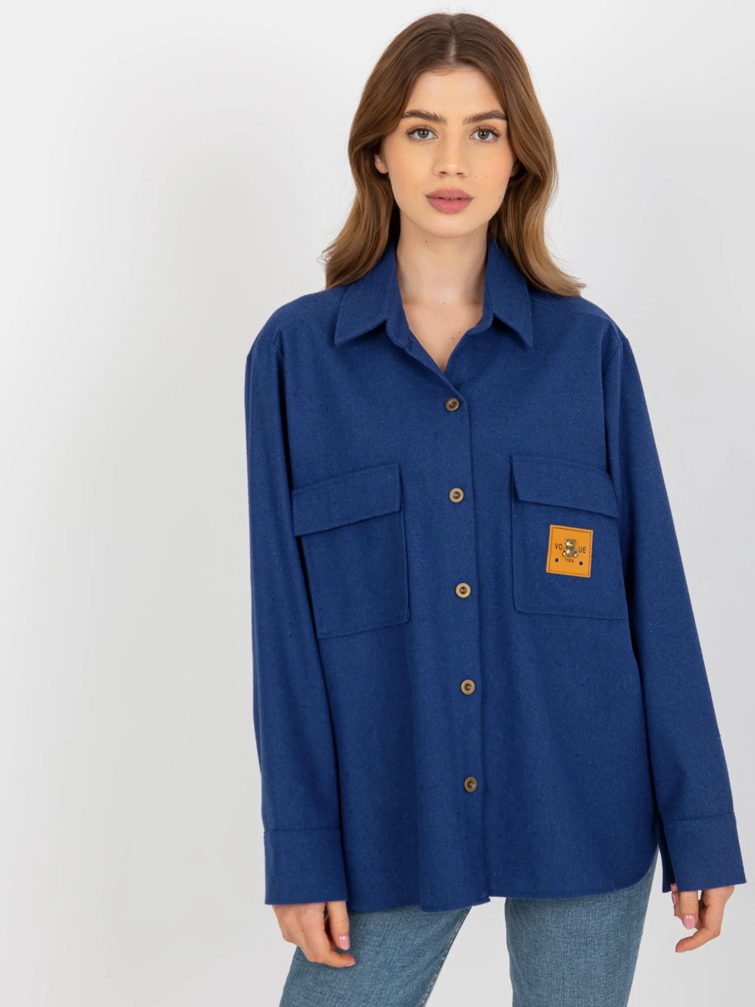 Camasa Dama Maneca lunga, Guler inalt, LAKERTA, Albastru Casual - imagine 4