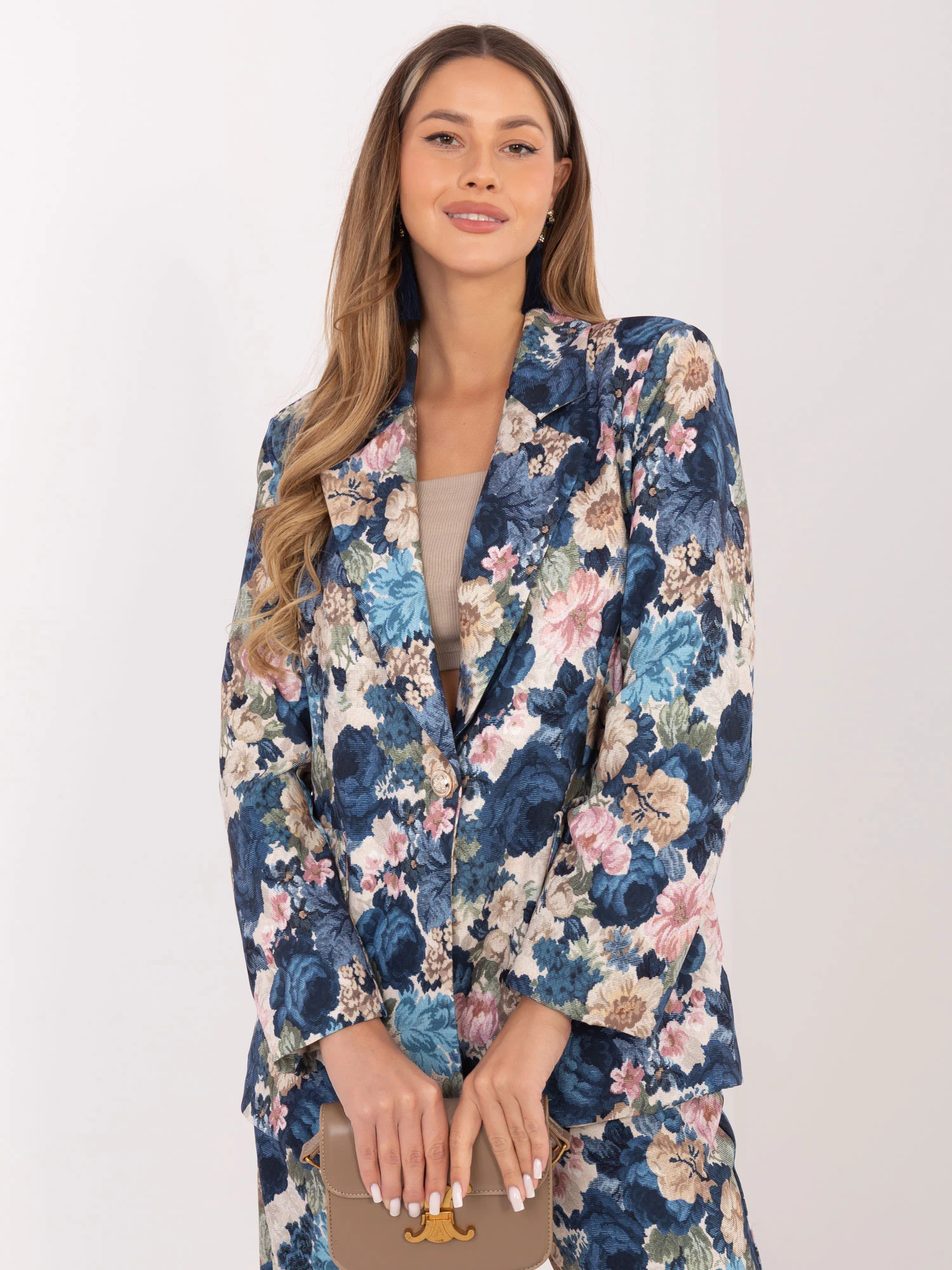 Sacou Dama Maneca lunga, Floral, RUE PARIS, Albastru de Vara - imagine 7