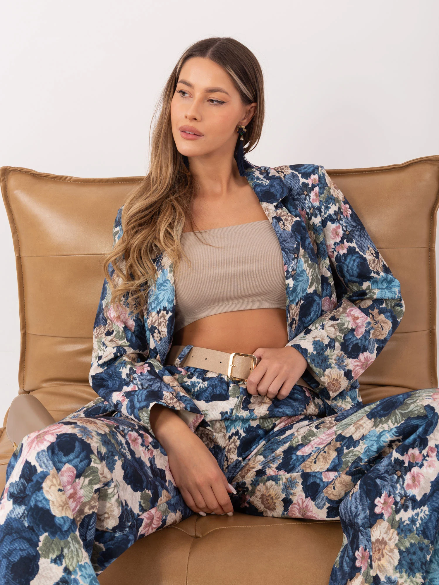 Sacou Dama Maneca lunga, Floral, RUE PARIS, Albastru de Vara - imagine 3