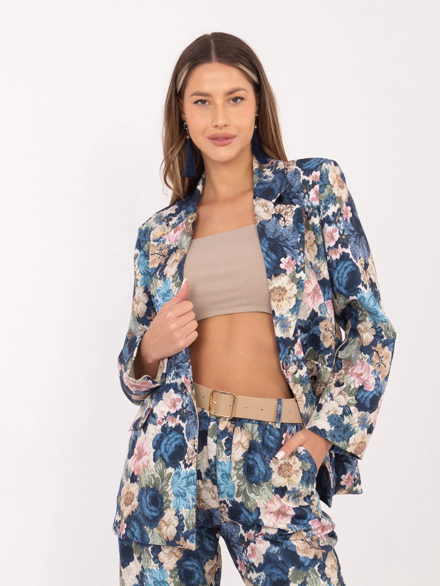 Sacou Dama Maneca lunga, Floral, RUE PARIS, Albastru de Vara - imagine 6