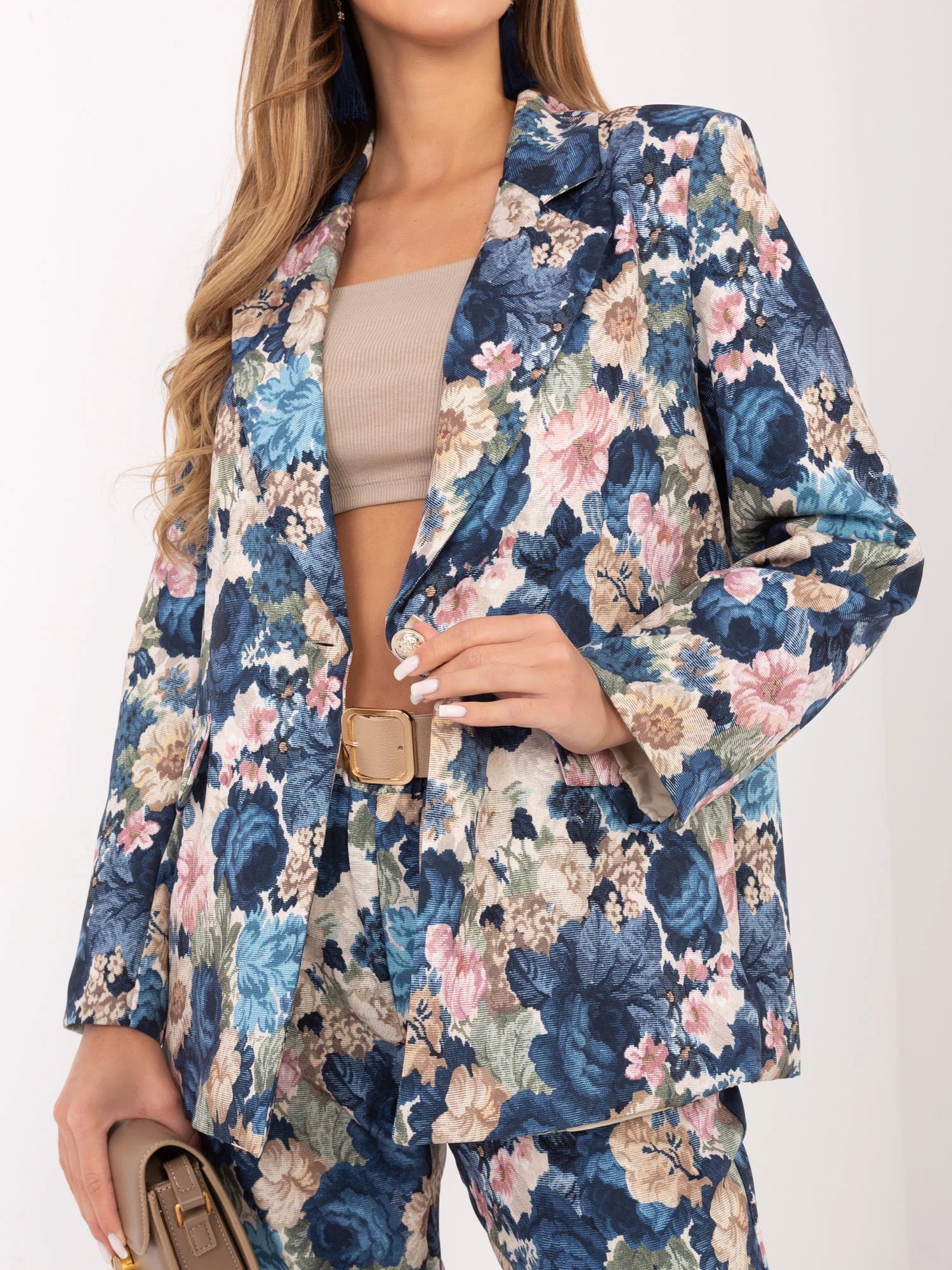 Sacou Dama Maneca lunga, Floral, RUE PARIS, Albastru de Vara - imagine 2