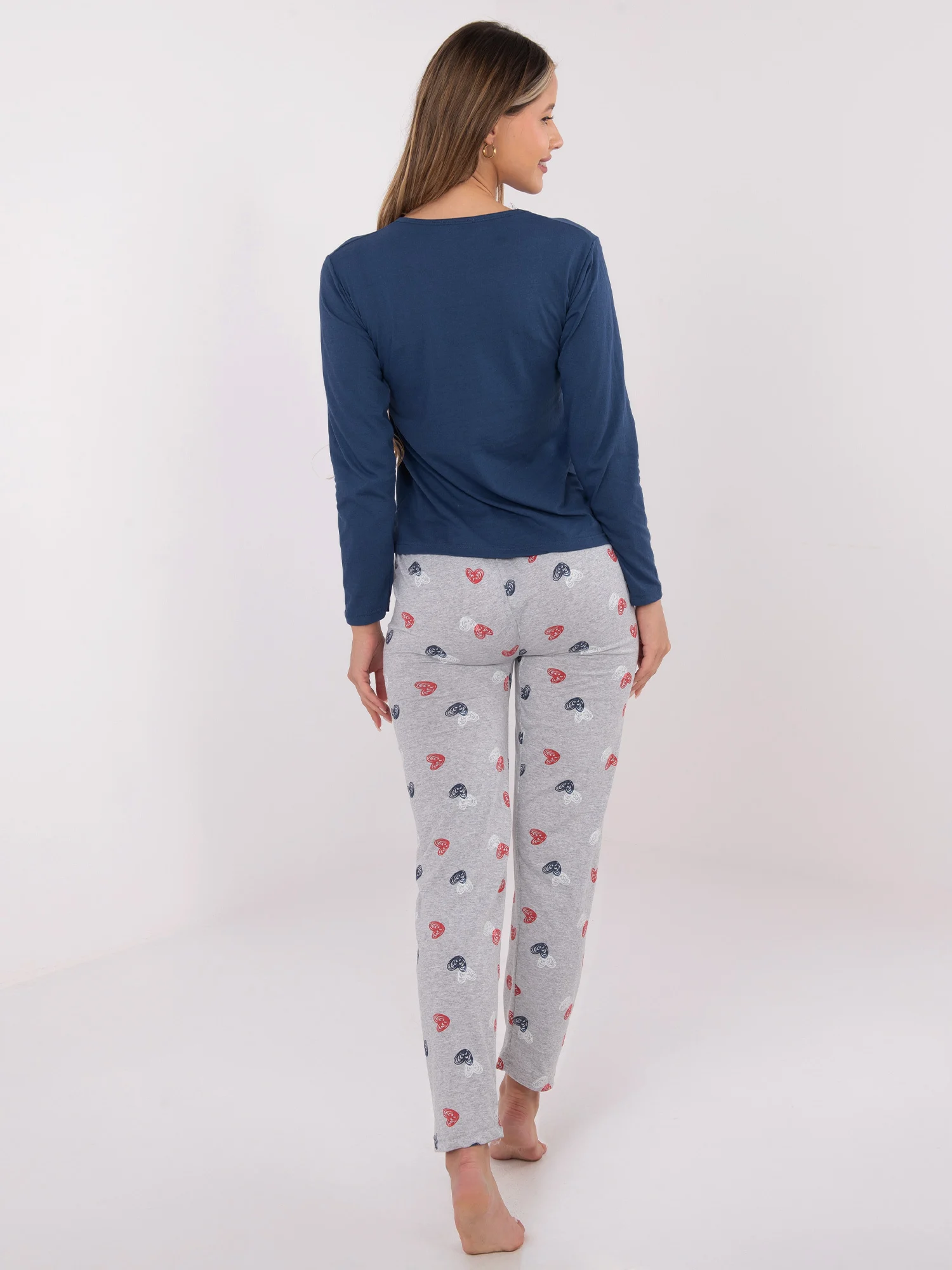Pijama Dama Maneca lunga, Decolteu rotund, Forever Pink, Albastru Marimi Mari - imagine 4