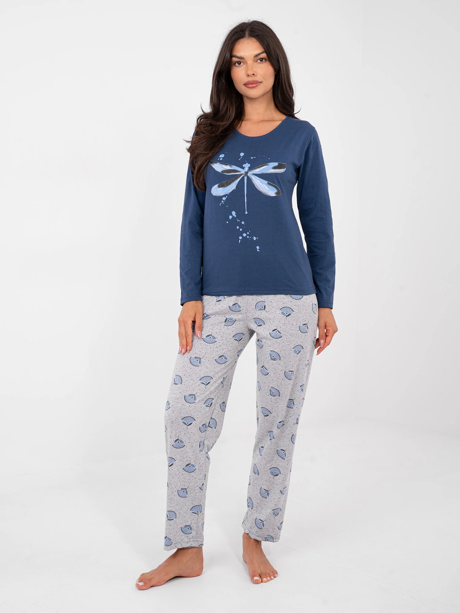 Pijama Dama Maneca lunga, Dreapta, Forever Pink, Albastru Marimi Mari - imagine 4