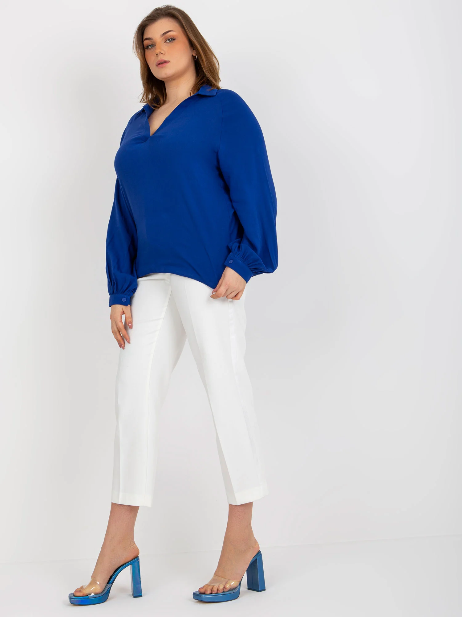 Camasa Dama Maneca lunga, Elegant, LAKERTA, Albastru Eleganta Office - imagine 5