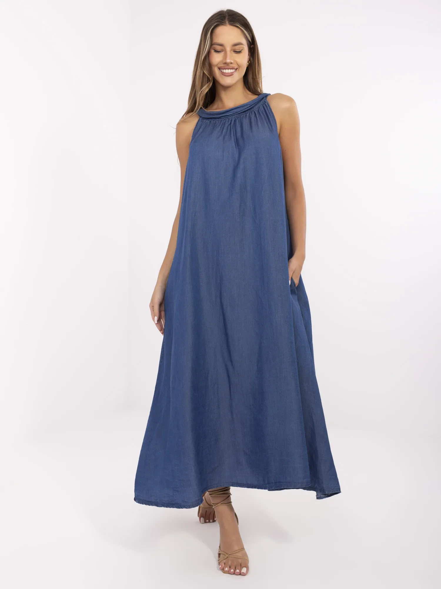 Rochie Dama Maxi, Oversize, ITALY MODA, Albastru de Vara - Image 4